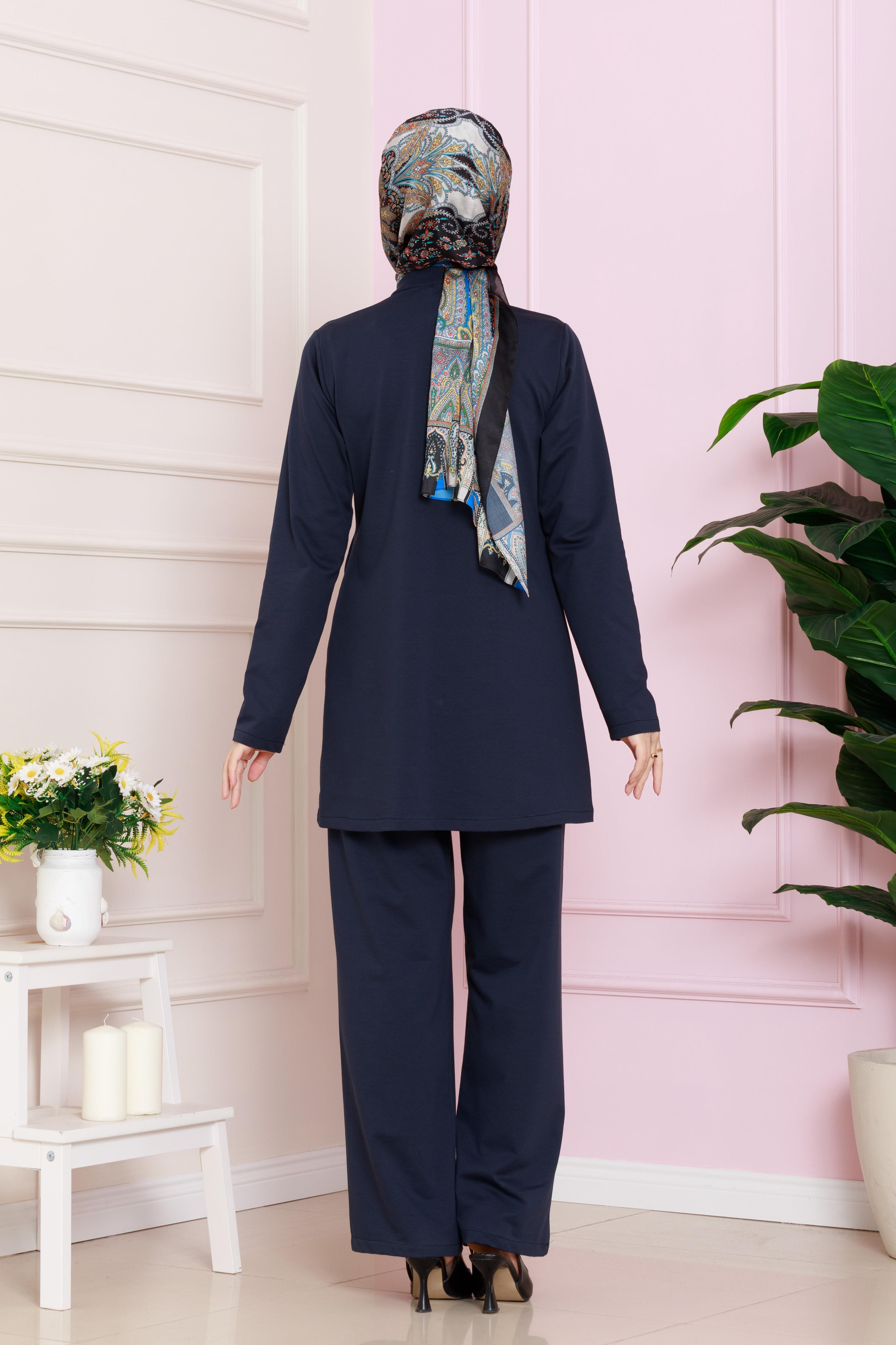 Modern set decorated with stones on the front - dark blue color