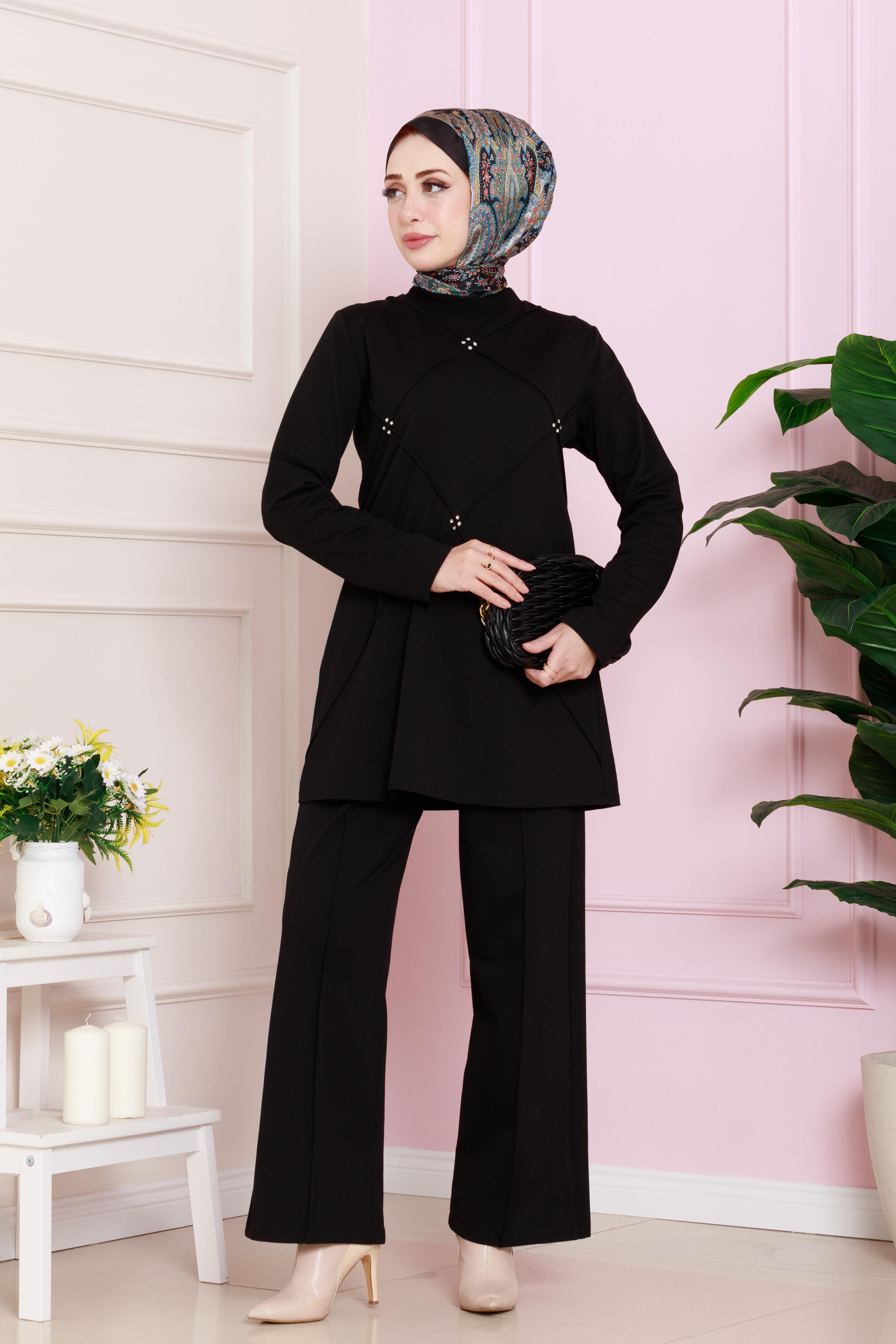 Modern set decorated with stones on the front - black color