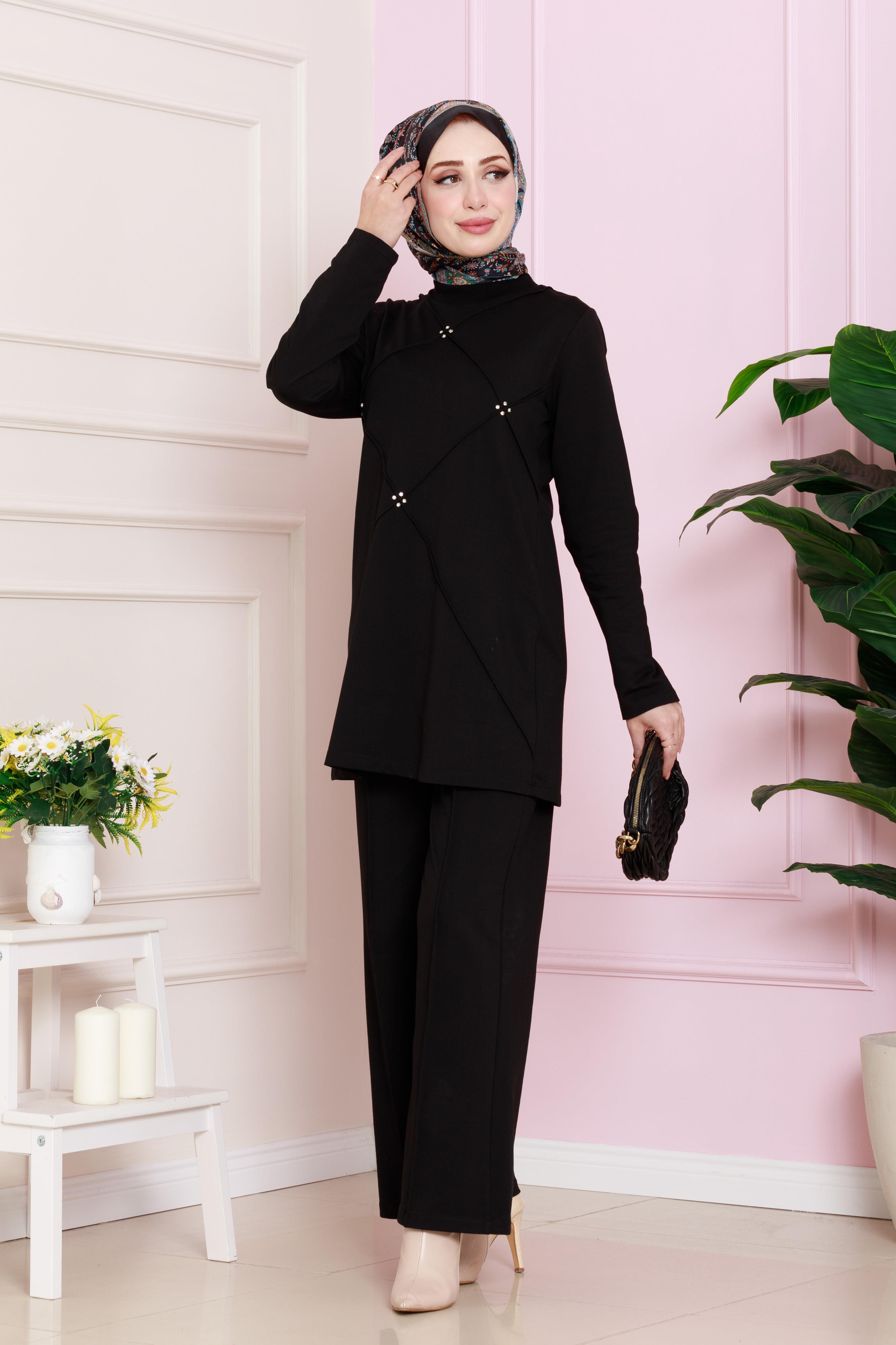 Modern set decorated with stones on the front - black color