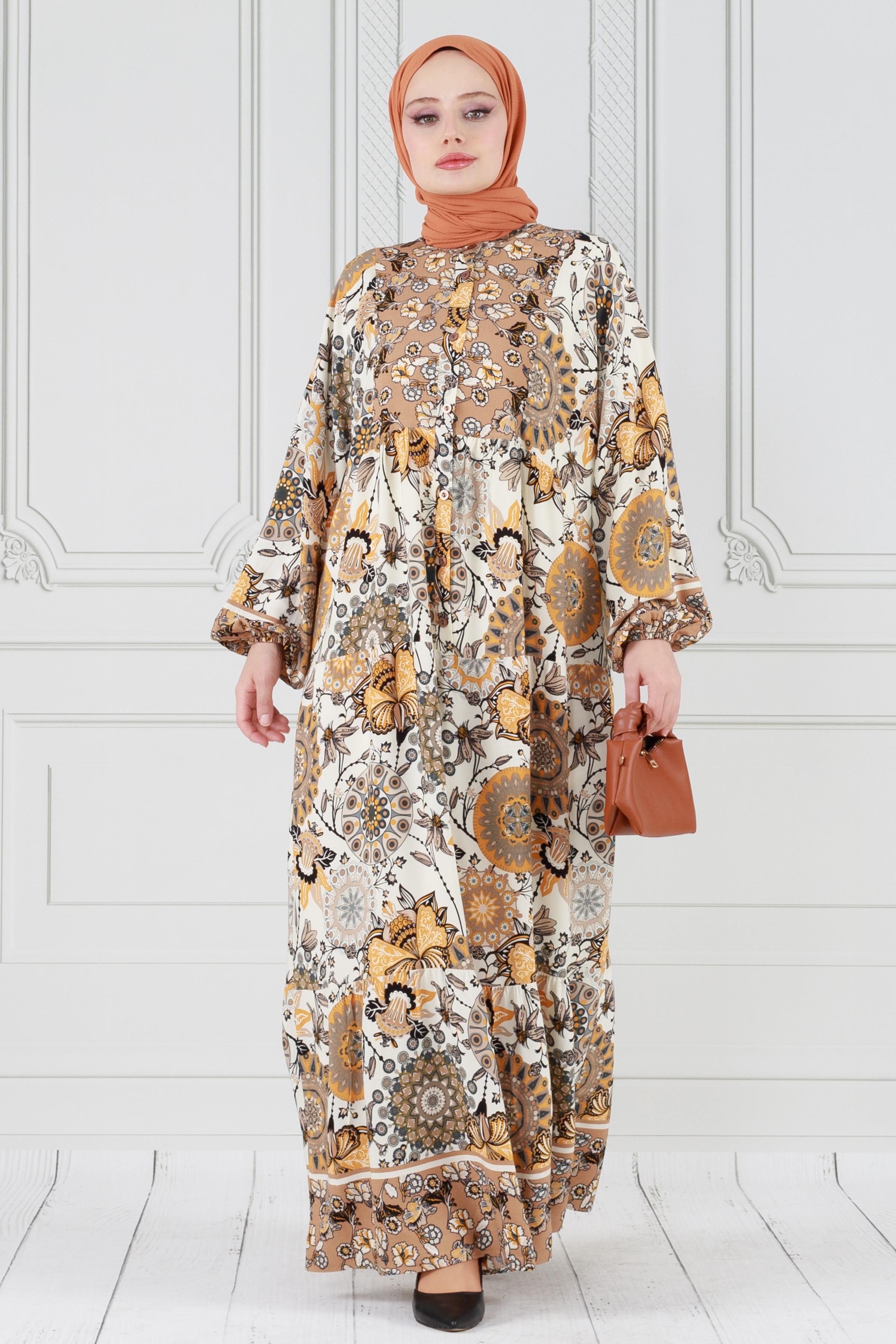Authentic dress -Half Buttoned -mink color 