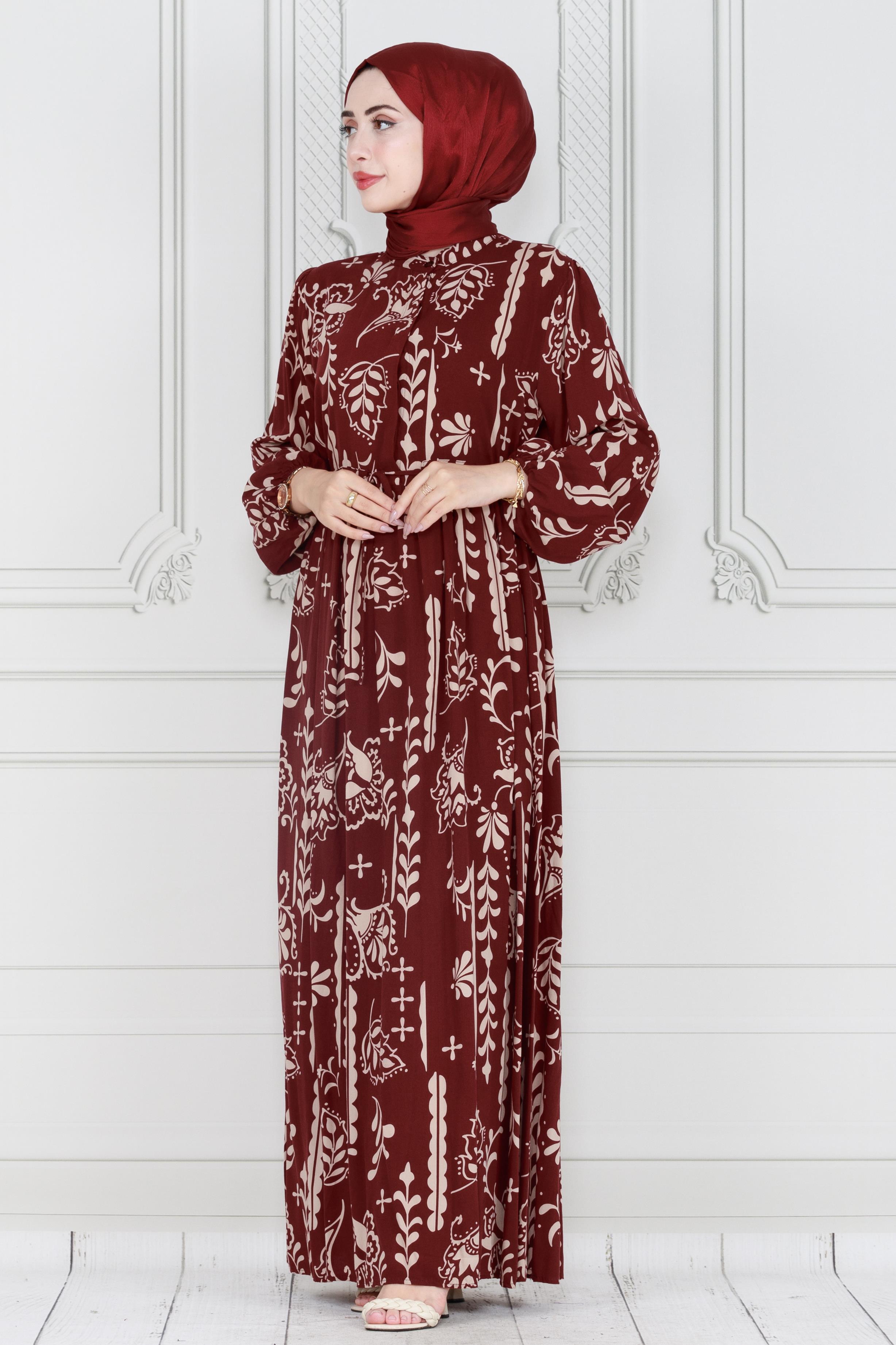 Half Buttoned Viscose Dress-burgundy color