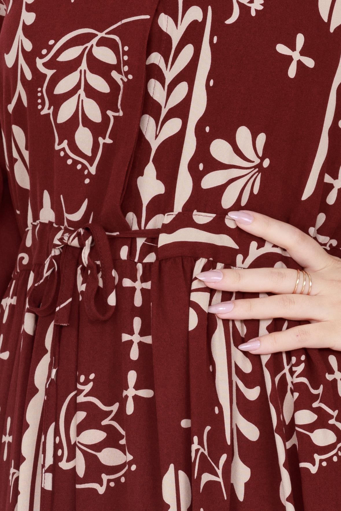 Half Buttoned Viscose Dress-burgundy color