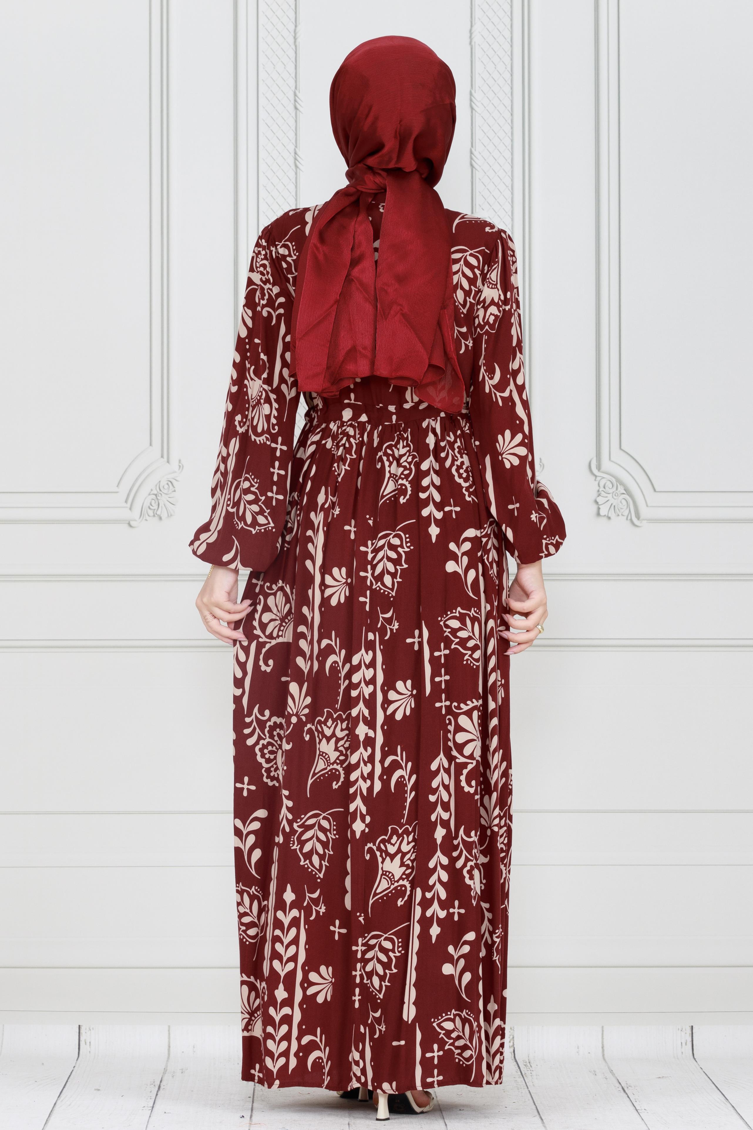 Half Buttoned Viscose Dress-burgundy color