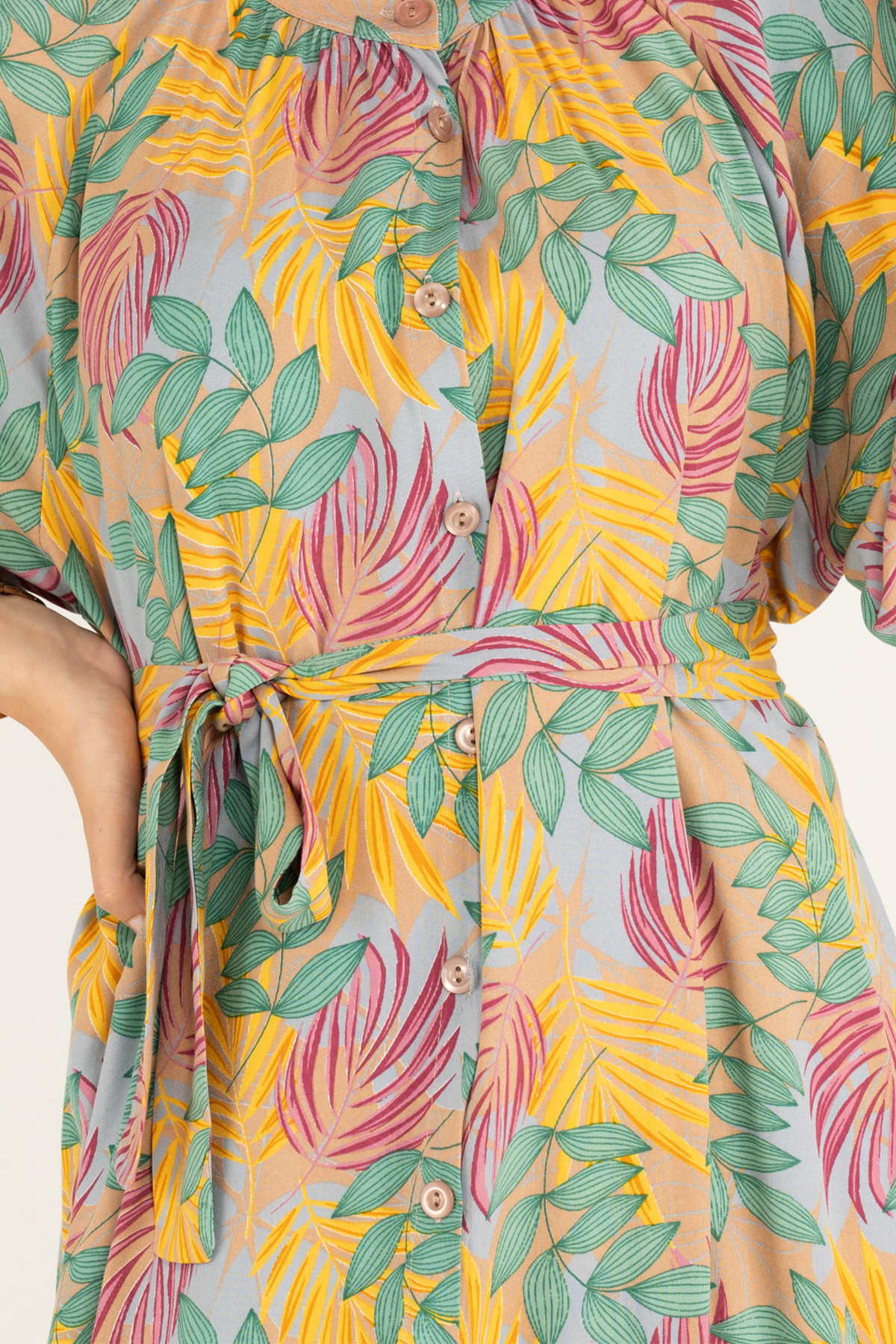 Palm Patterned Dress-Yellow