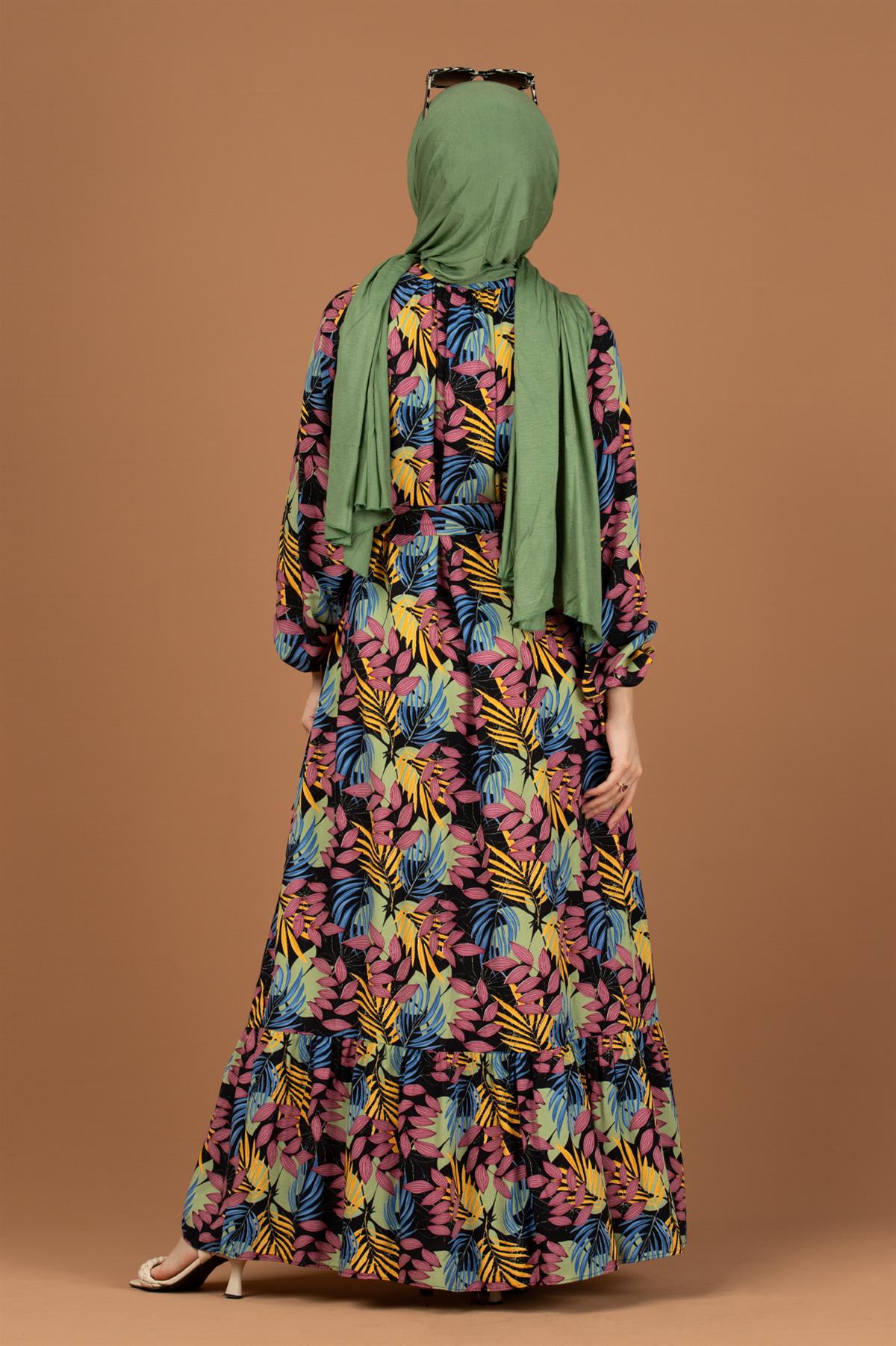 Palm Patterned Dress-Green