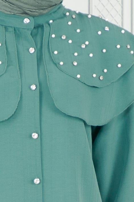 Pelerinli İncili Tunik-Mint Yeşili