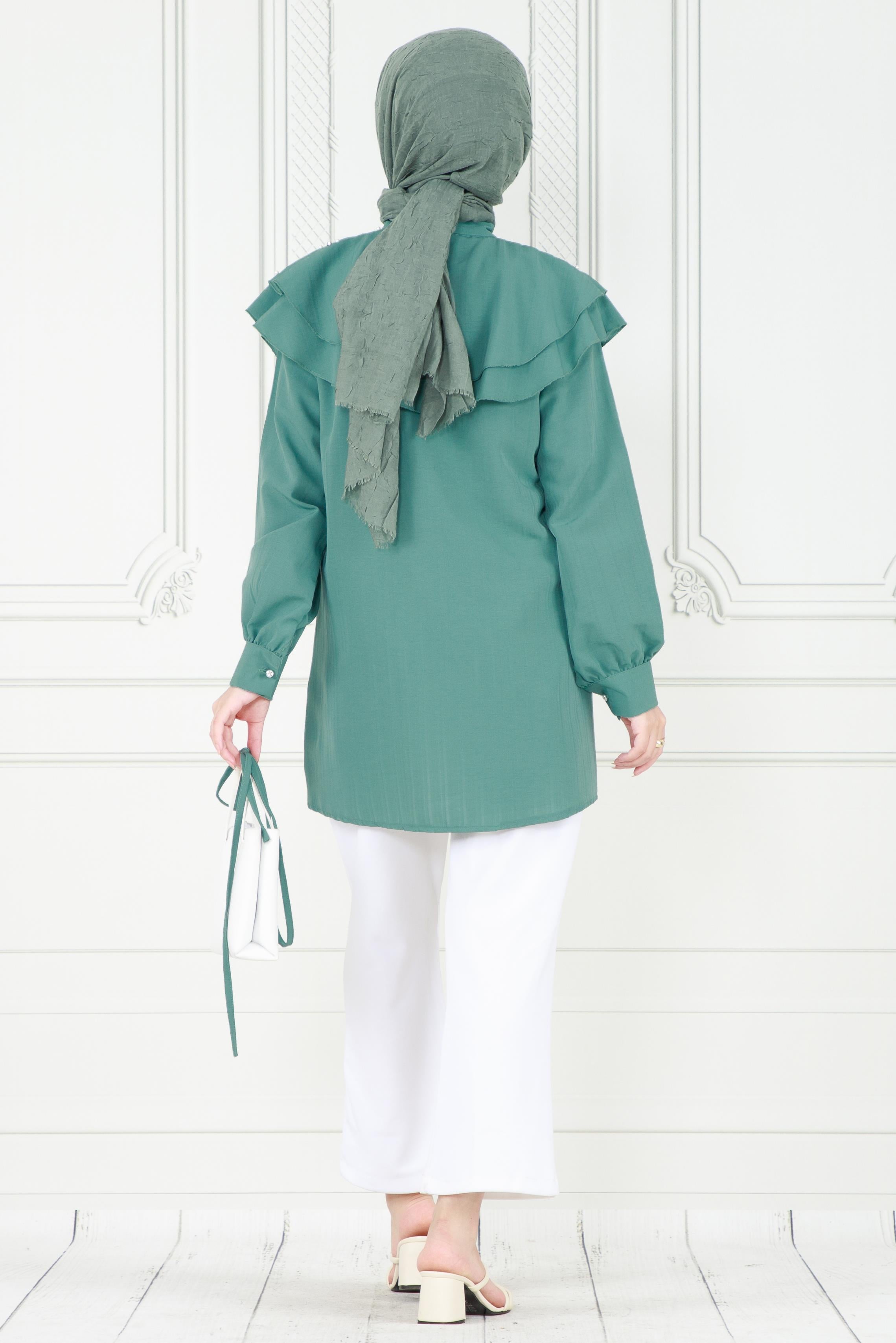 Pelerinli İncili Tunik-Mint Yeşili