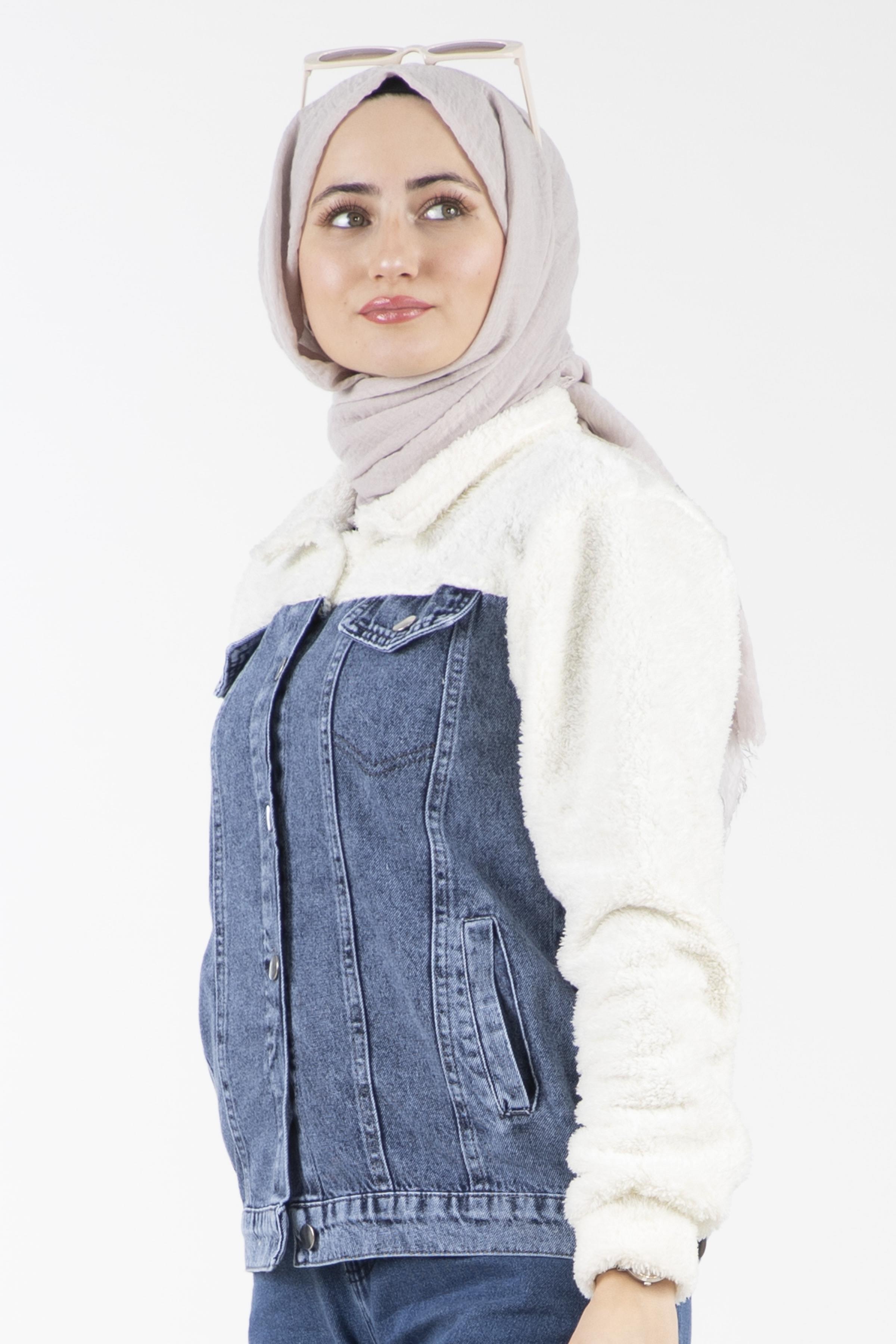 جاكيت جينز بالفرو-اللون الأزرق
