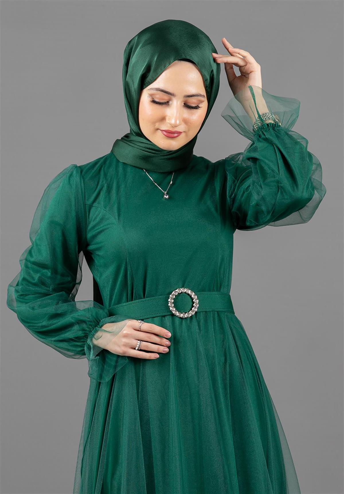فستان سهرة عباية موديل الحورية-اللون الأخضر
