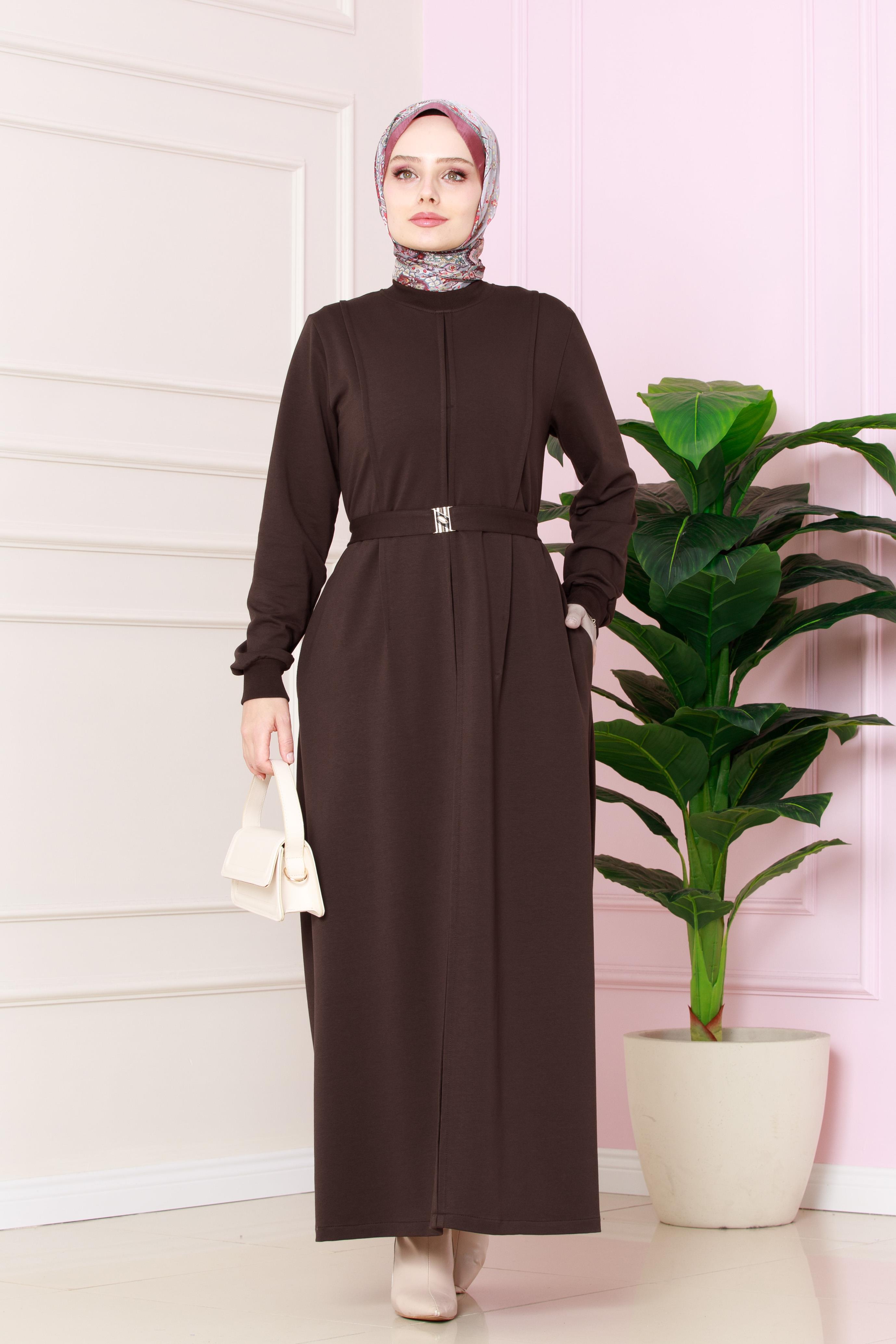 Pleated Detailed Dress -brown color