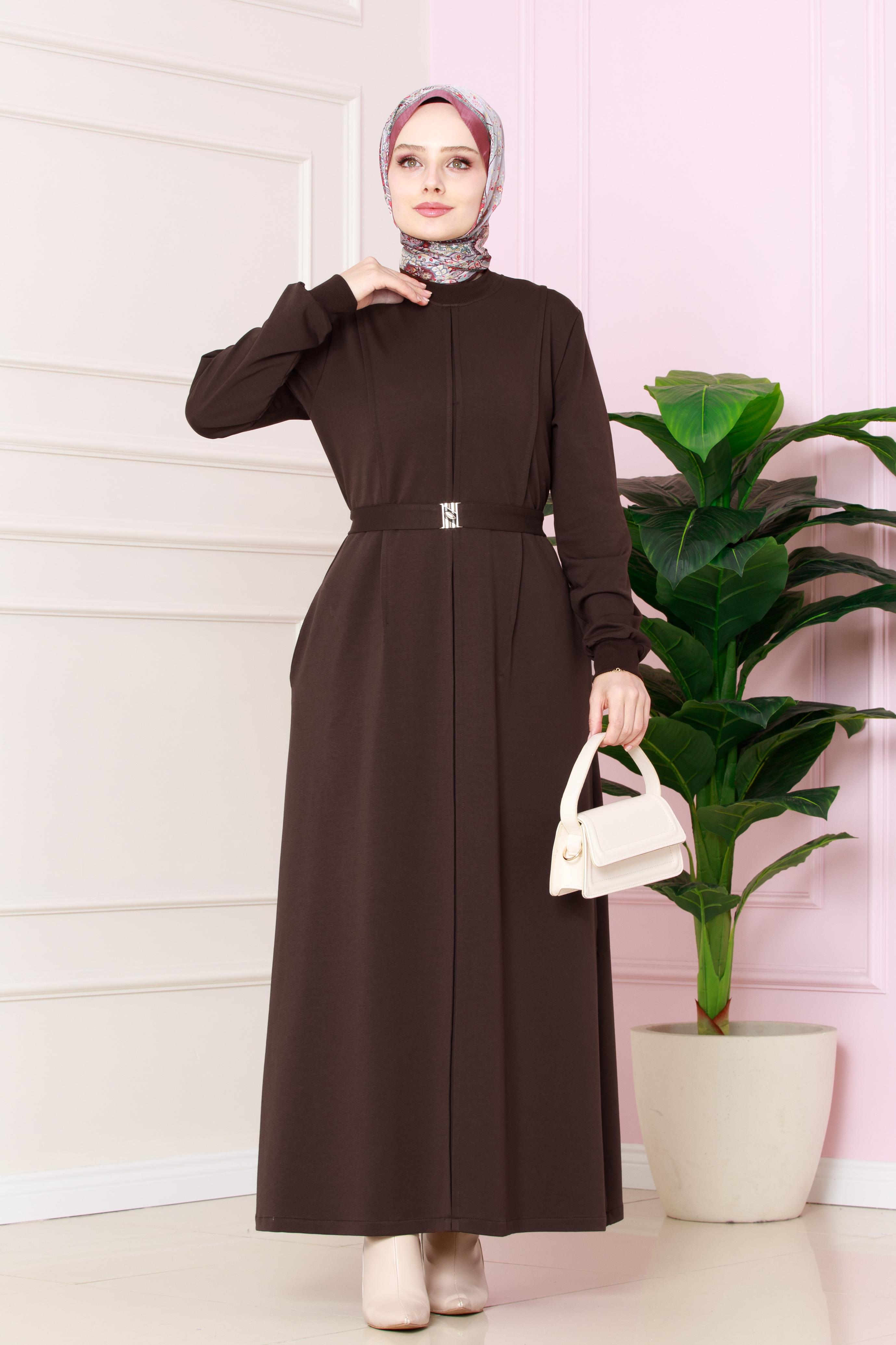 Pleated Detailed Dress -brown color