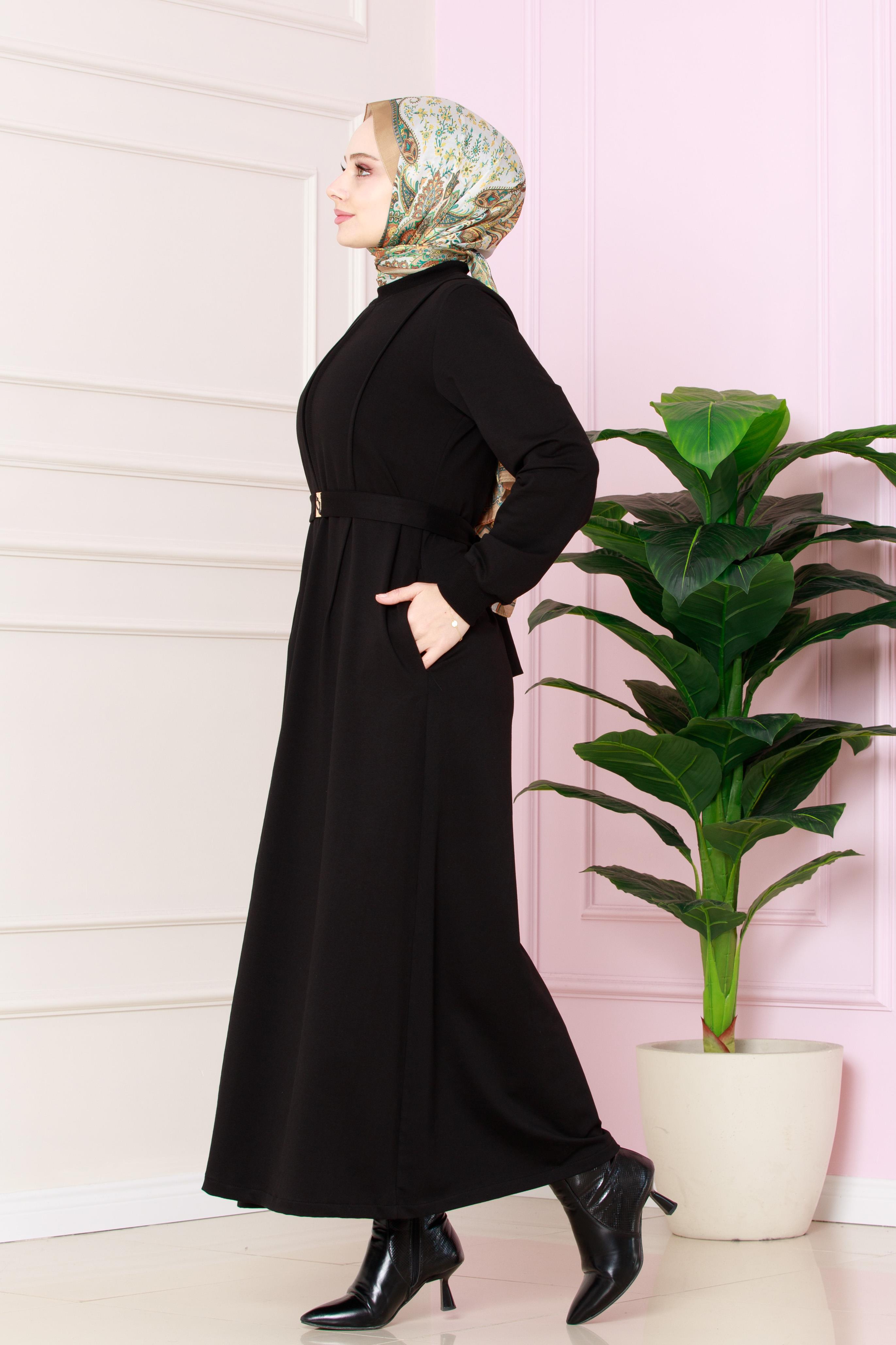 Pleated Detail Dress - Black color