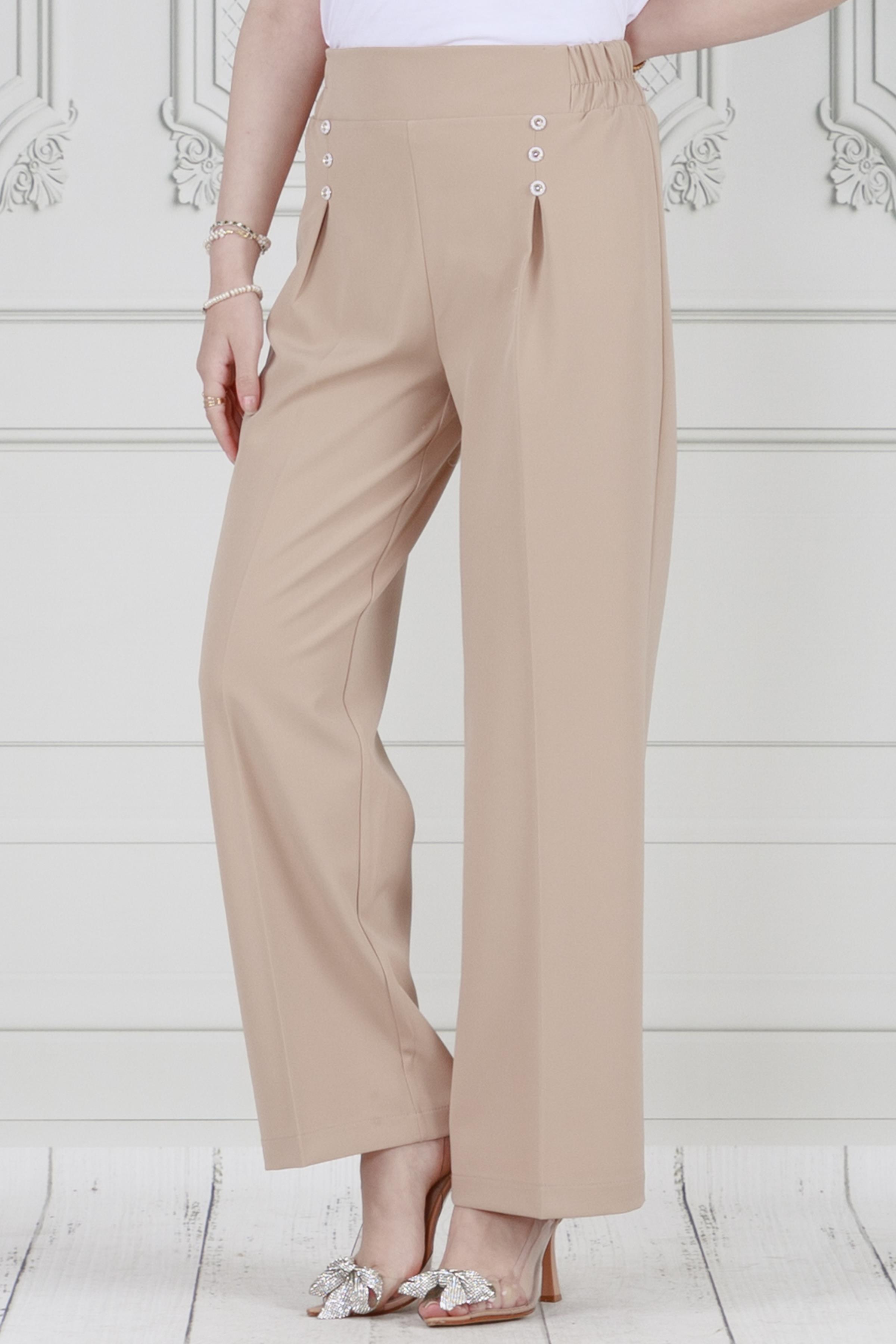 Pleat and three-buttons trousers-beige color 