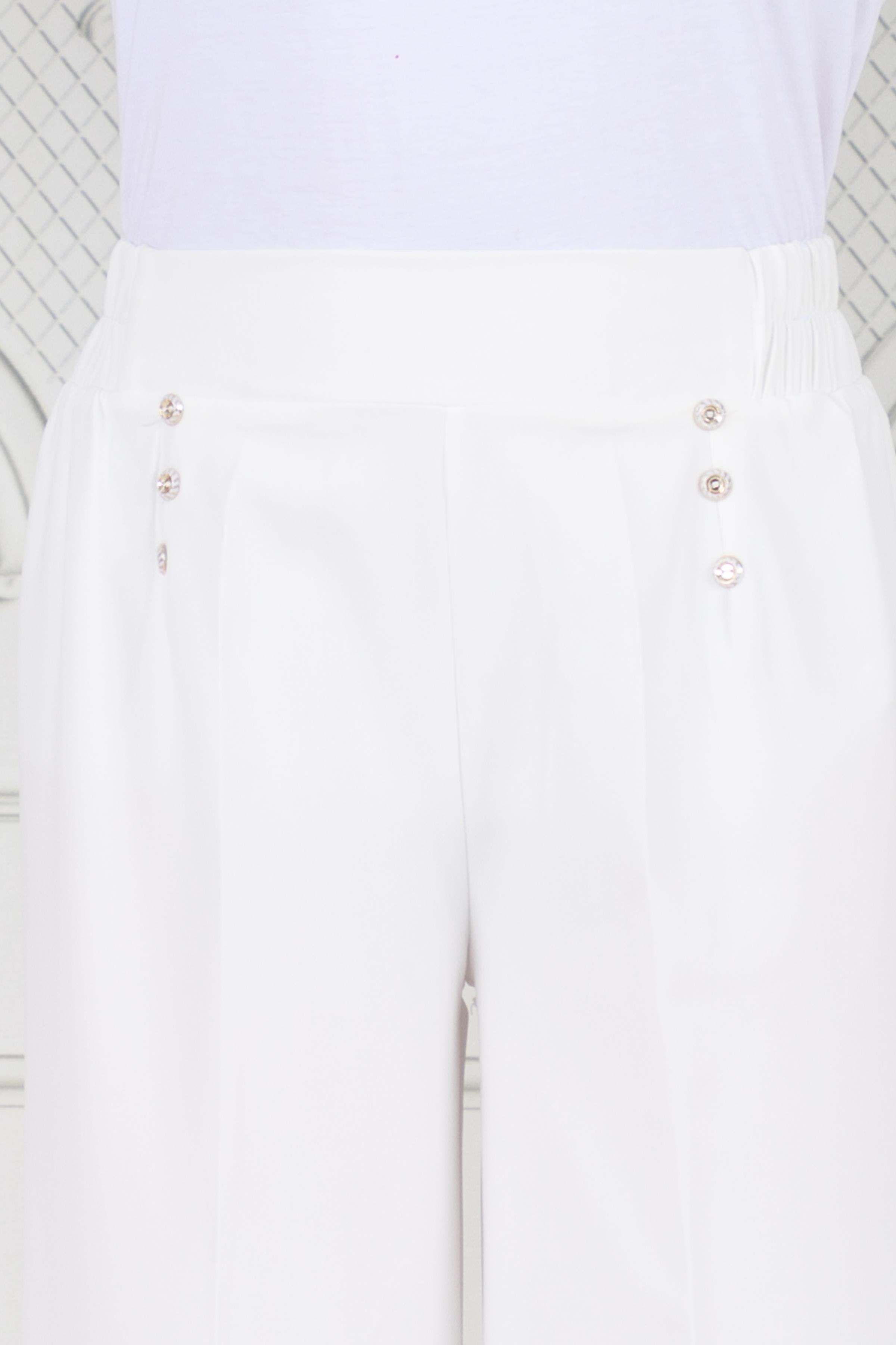 Pile Detaylı Üç Düğmeli Pantolon-Beyaz
