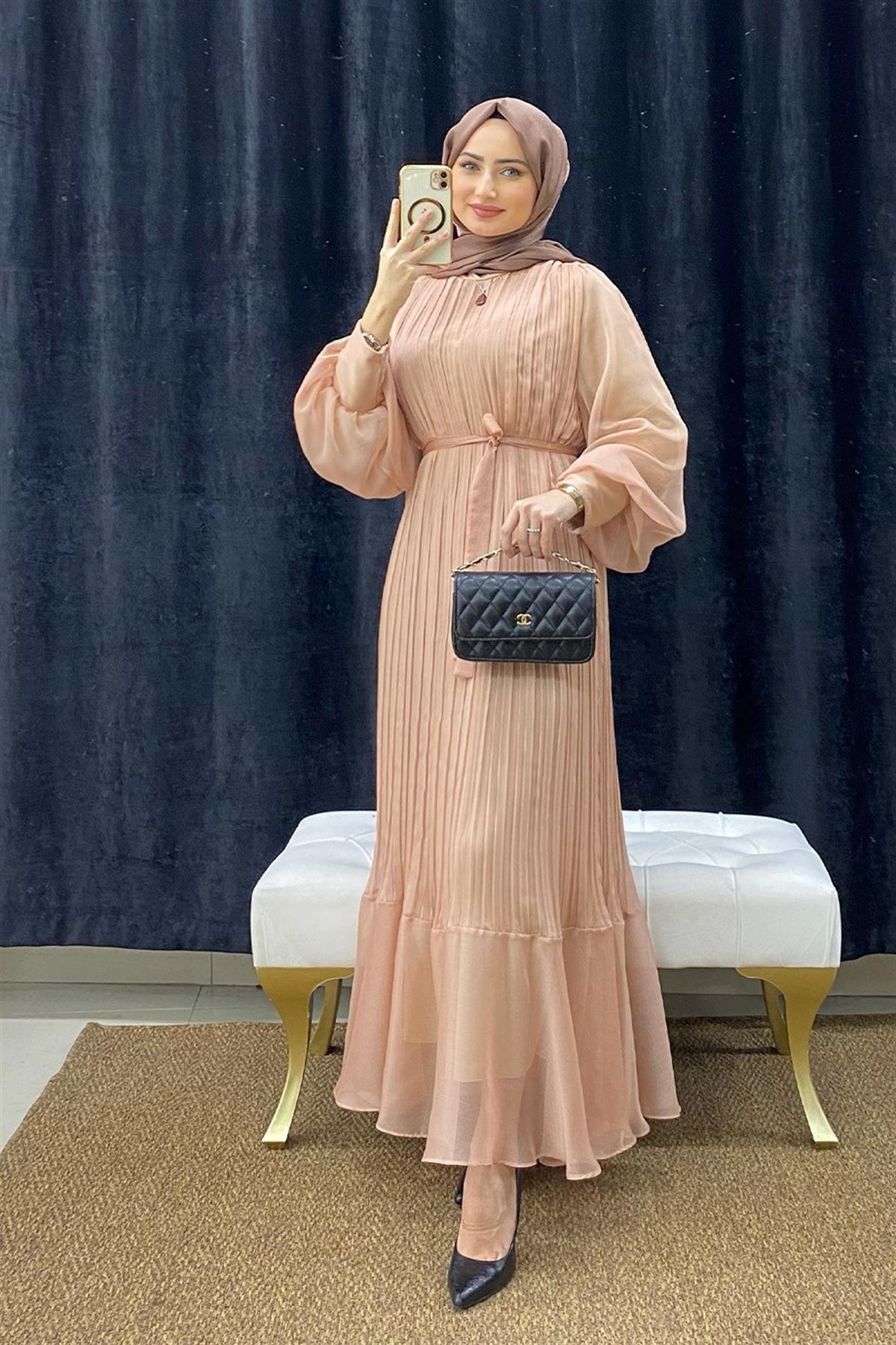 Pleated Dress-powder color