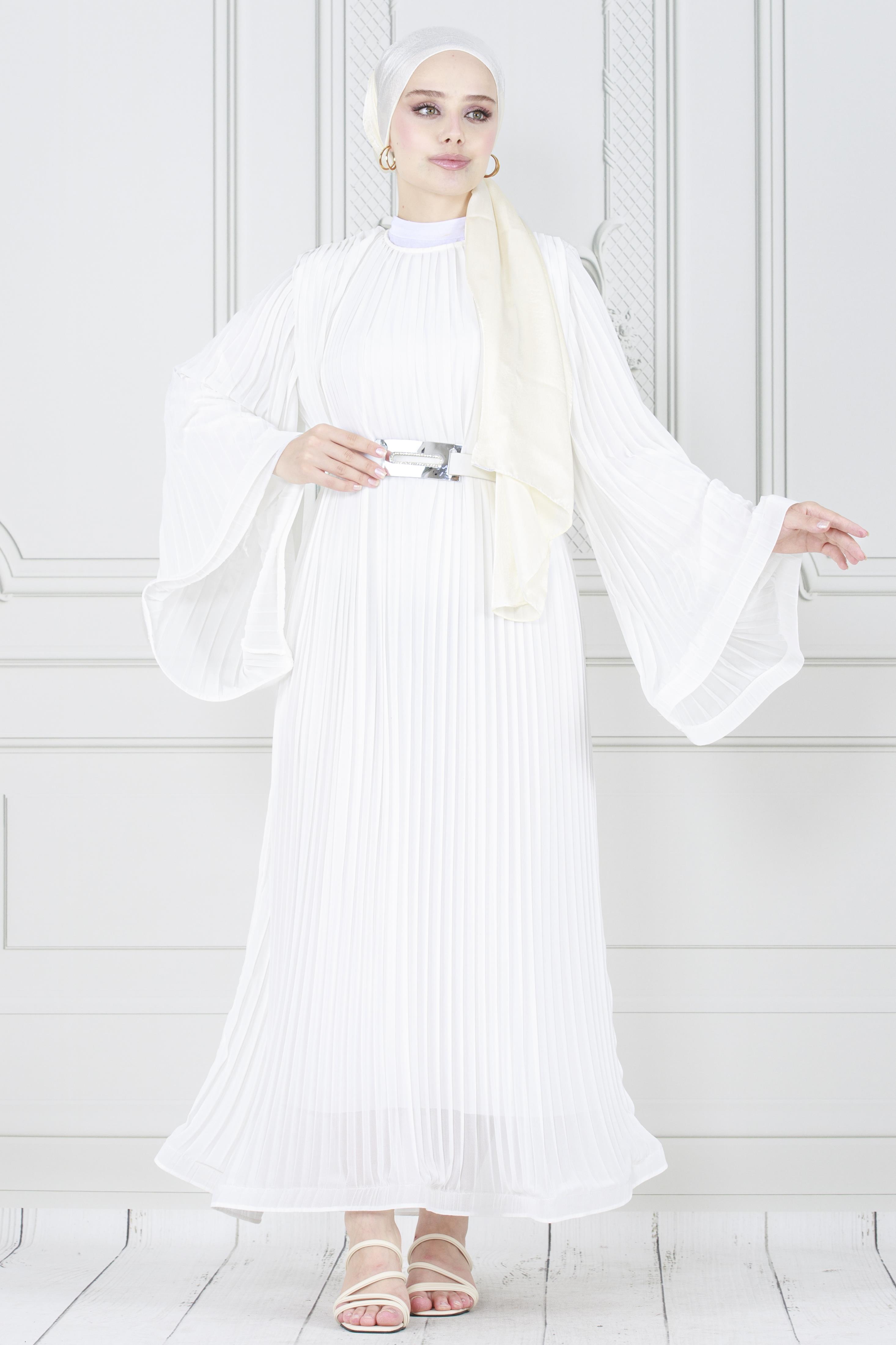 Elegant double pleat dress /white