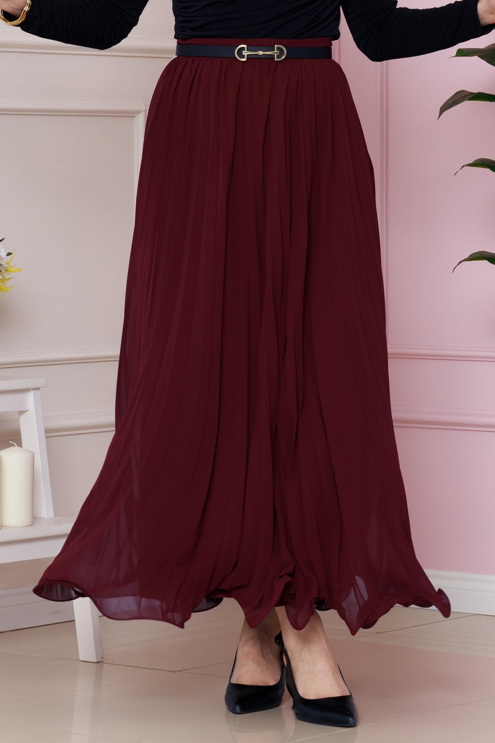 Pleated details Skirt-burgundy  color