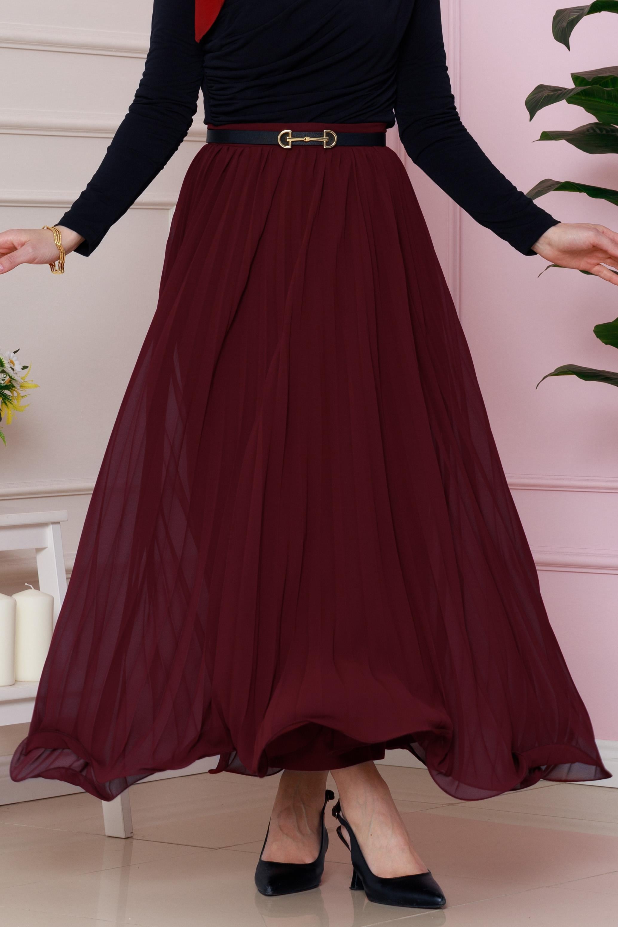 Pleated details Skirt-burgundy  color