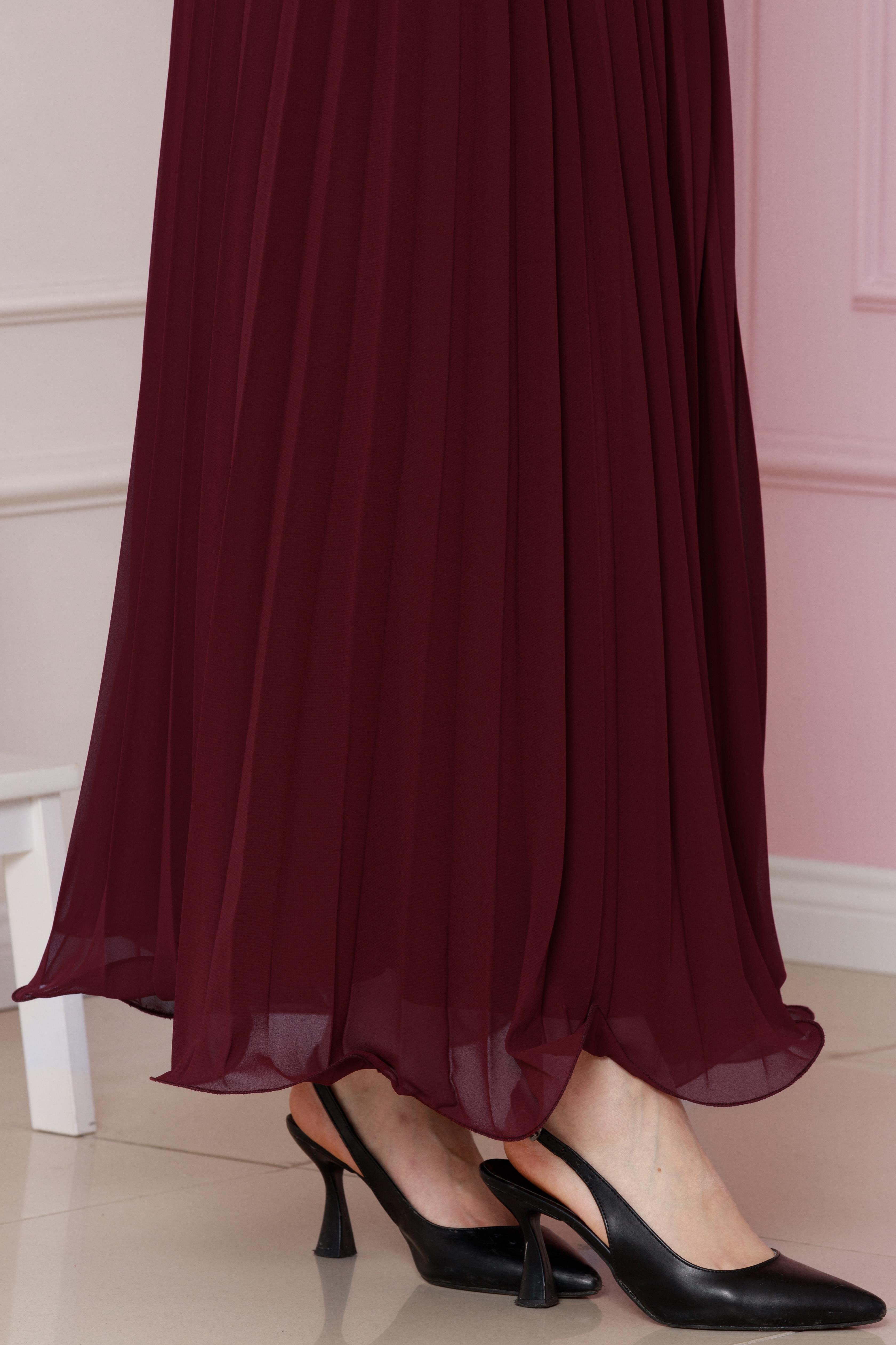 Pleated details Skirt-burgundy  color