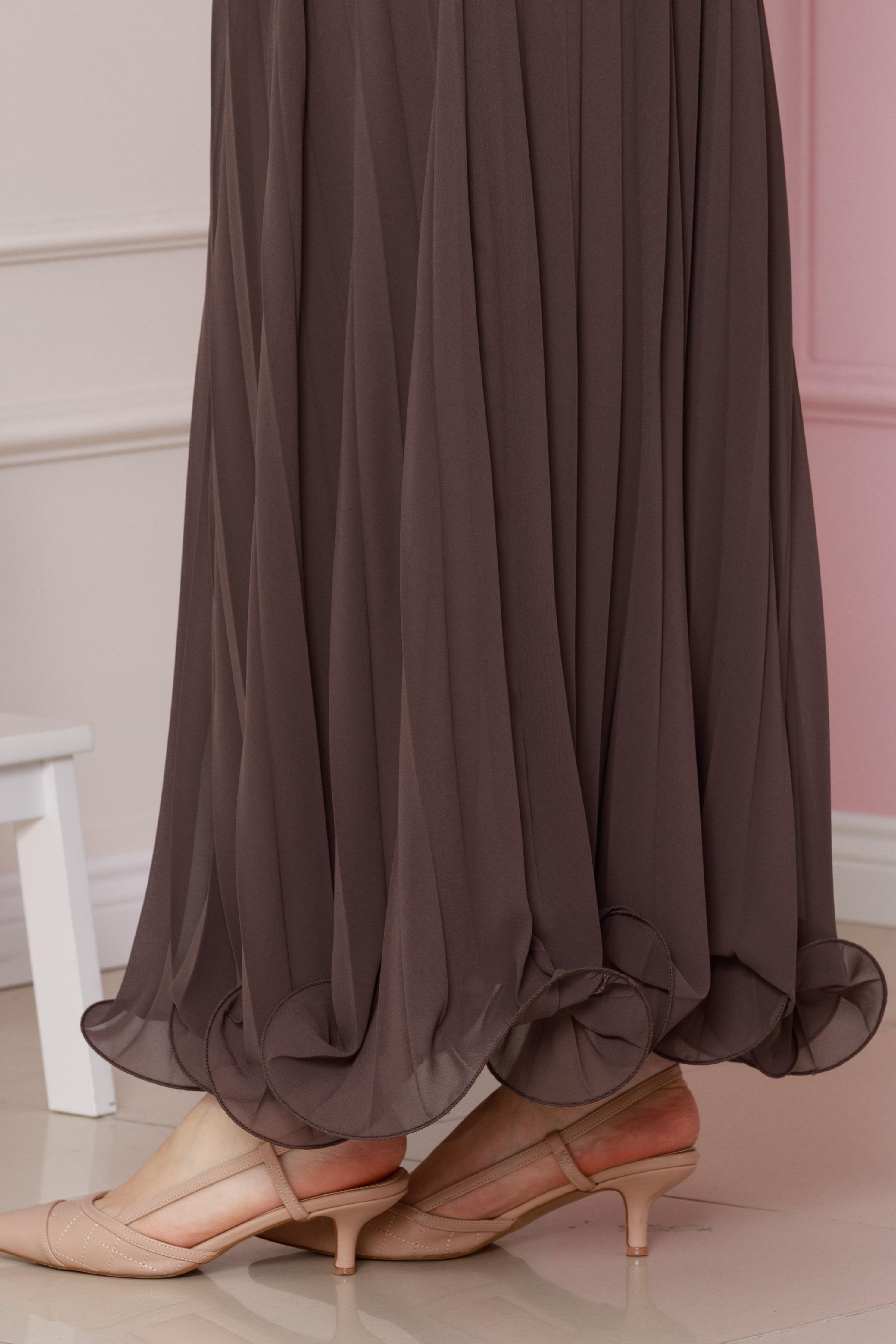 Pleated details Skirt-Dark Mink color