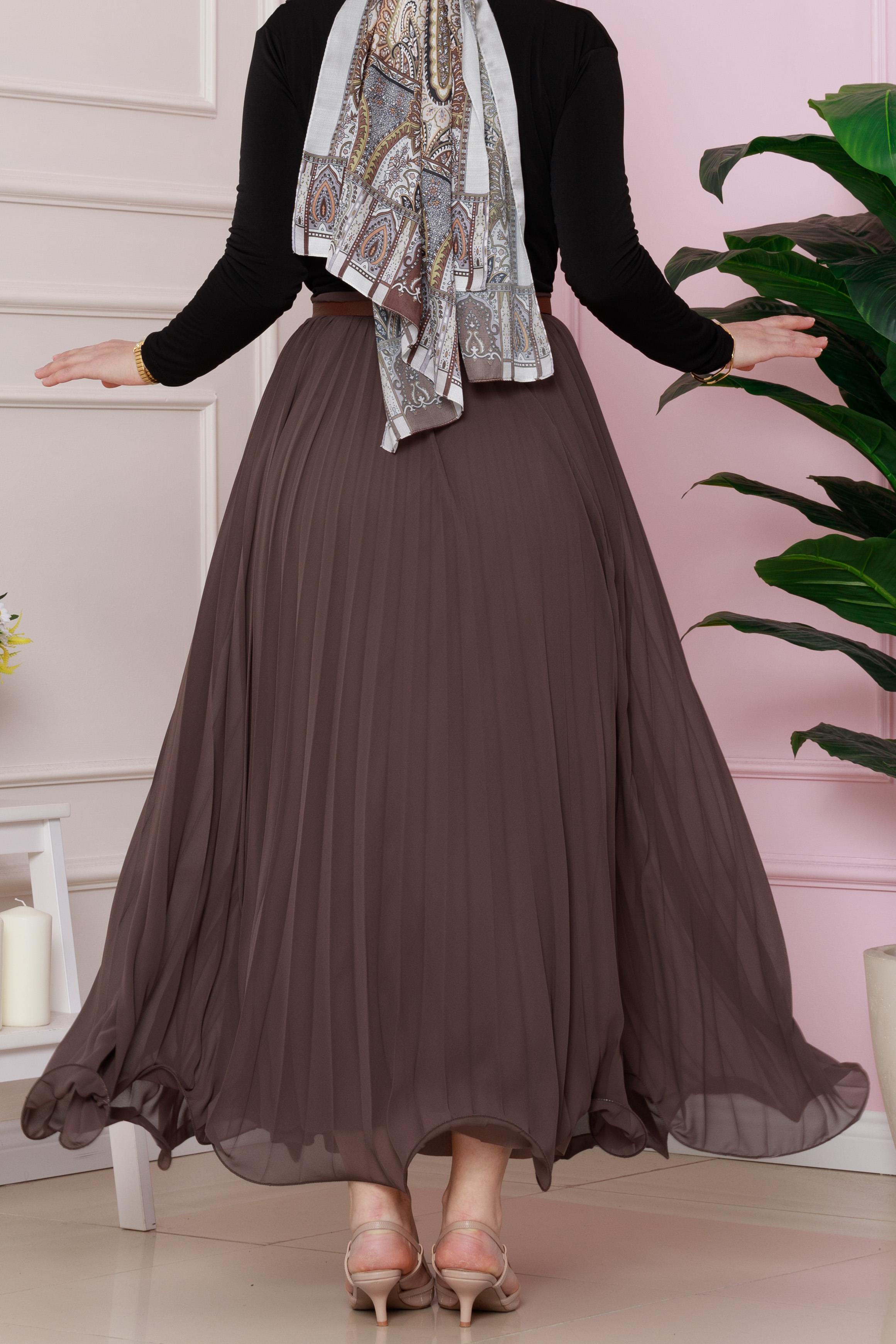 Pleated details Skirt-Dark Mink color