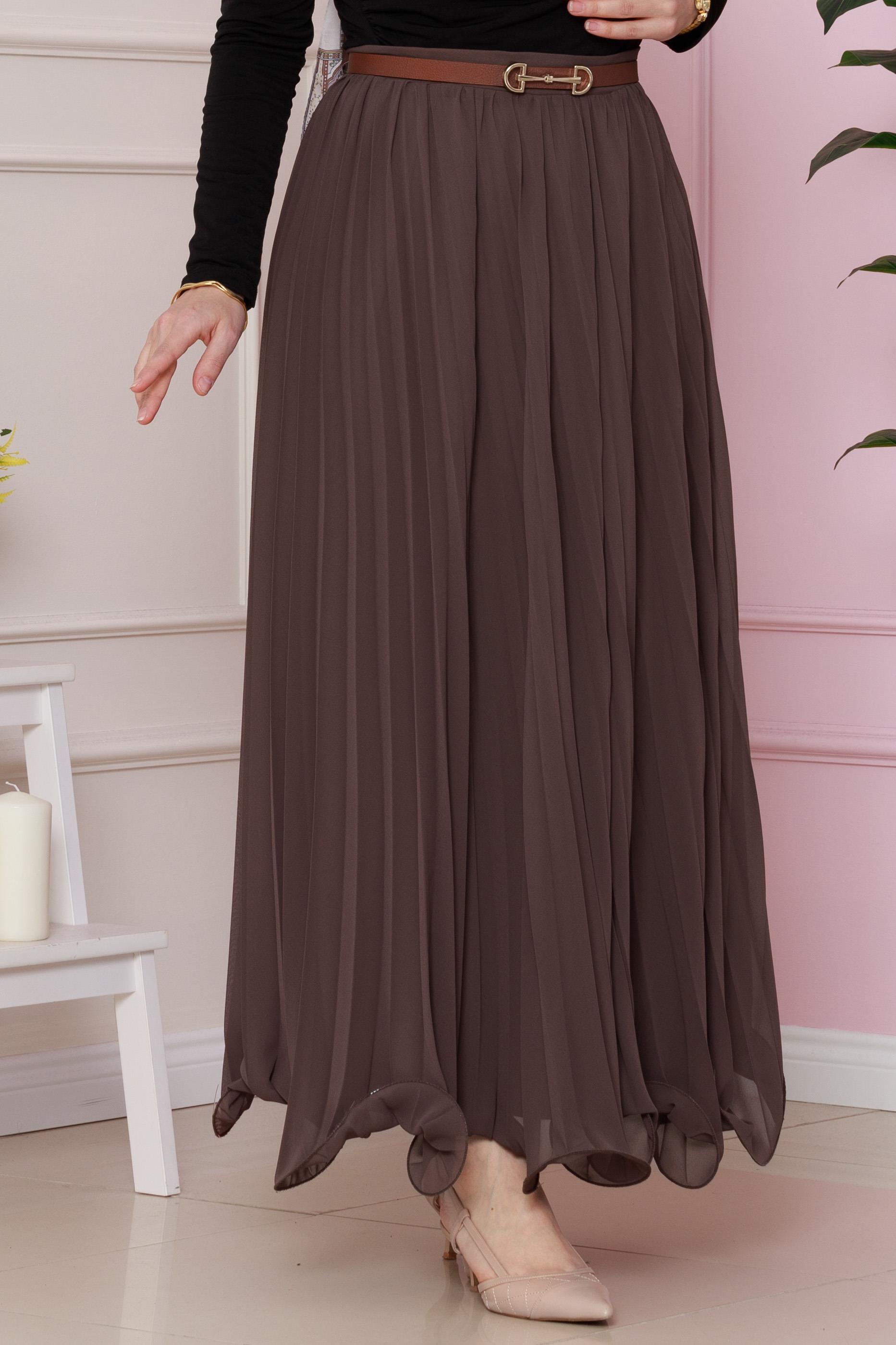 Pleated details Skirt-Dark Mink color