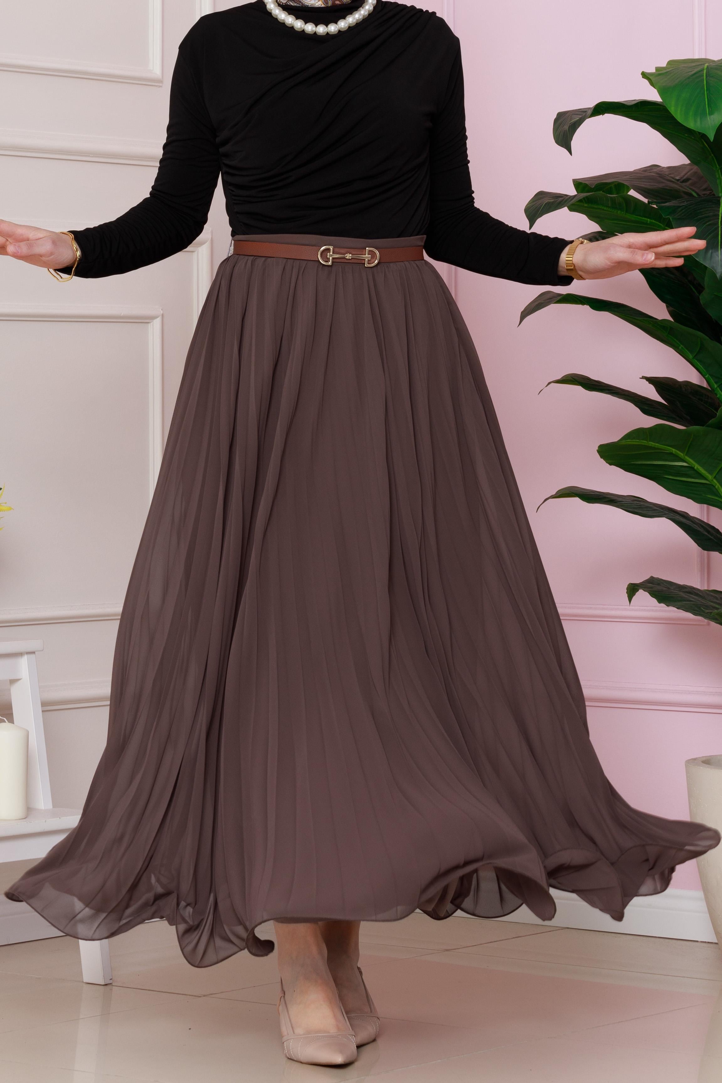 Pleated details Skirt-Dark Mink color