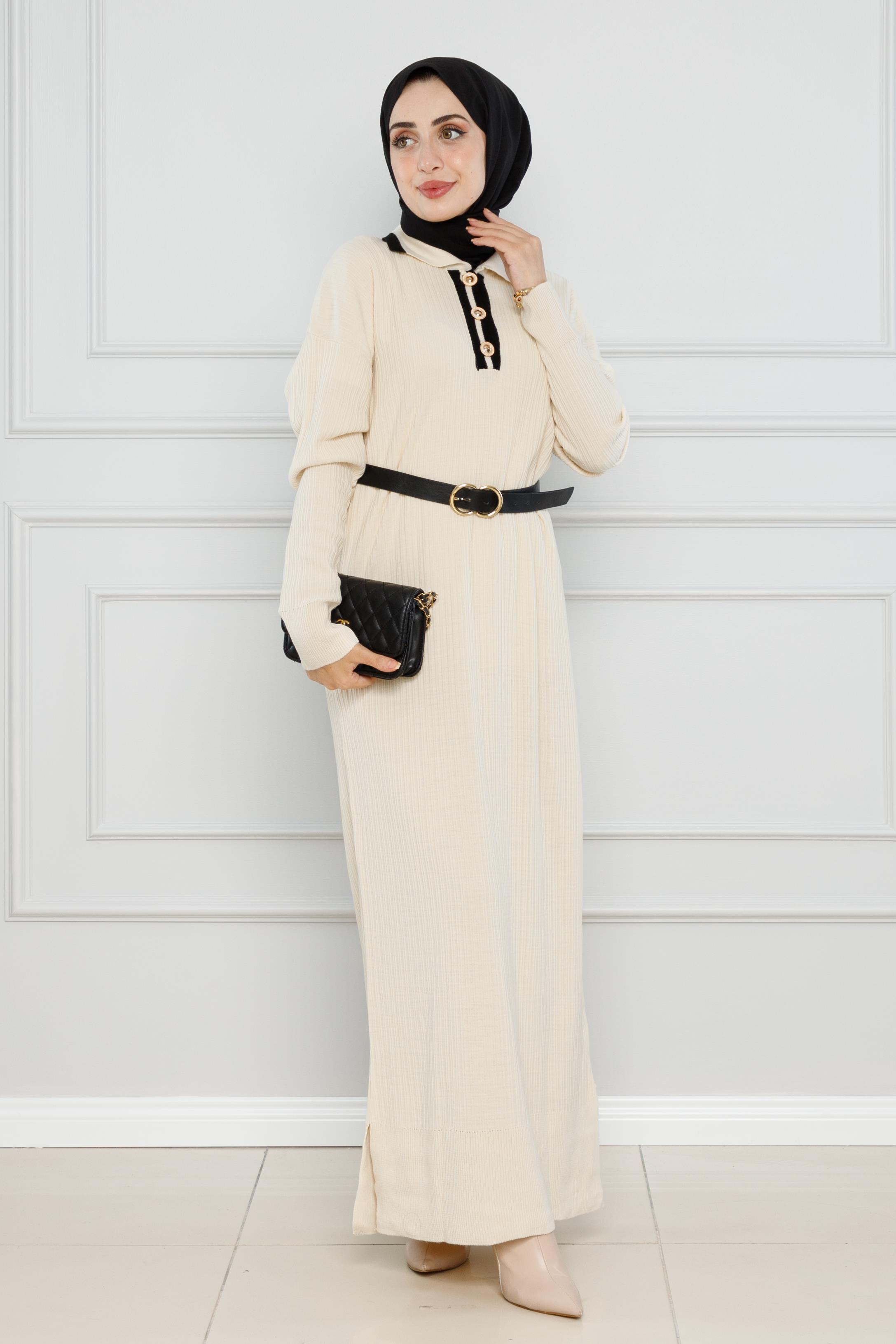 Polo Knitwear Dress-Beige color