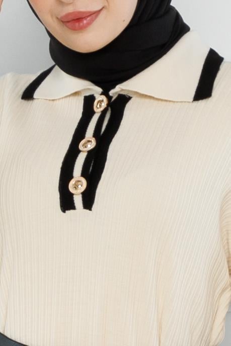 Polo Knitwear Dress-Beige color