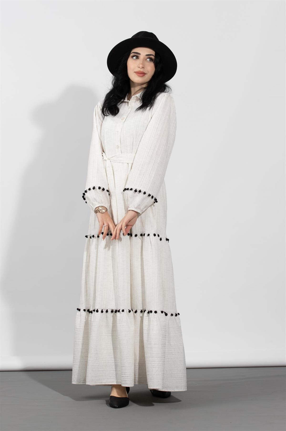 Pomponlu Elbise-White