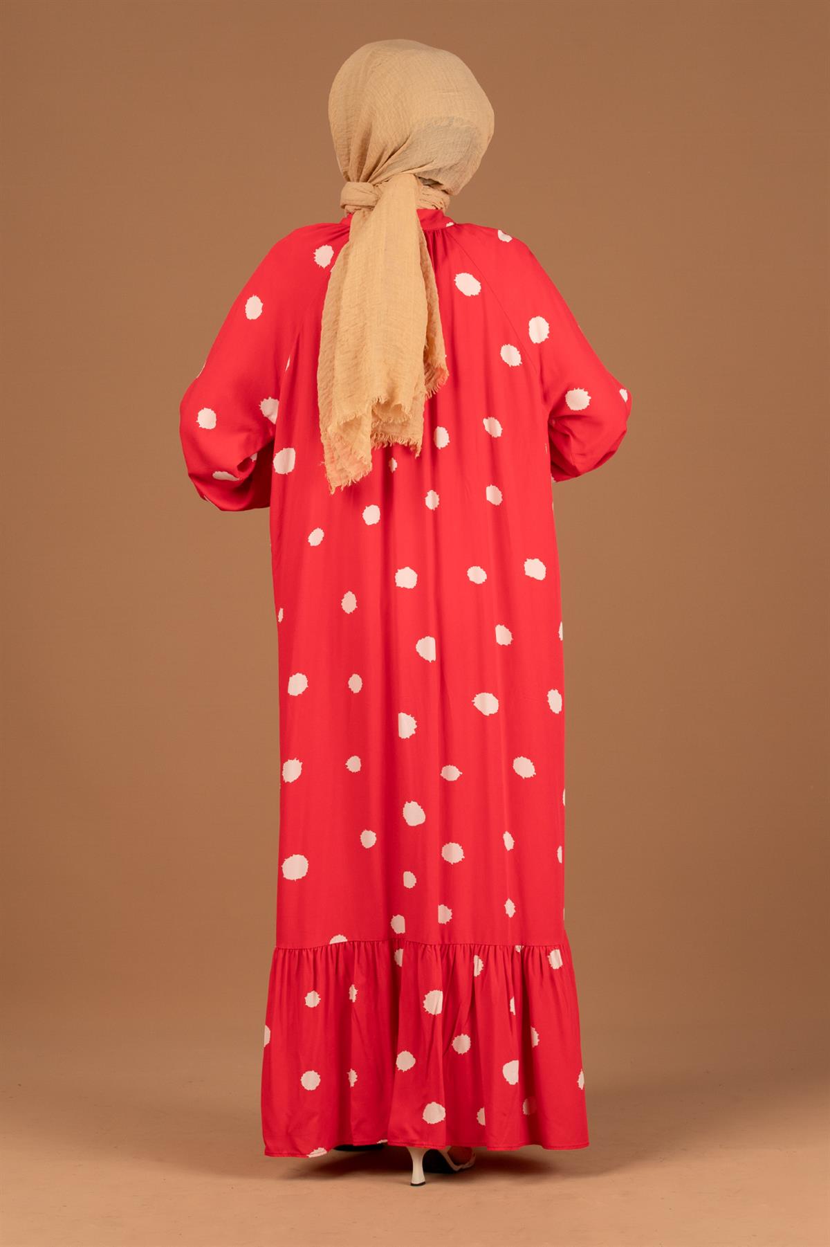 Polka Dot Belted Viscose Dress-Fuchsia