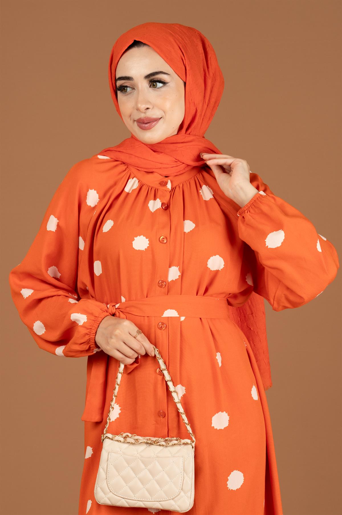 Polka Dot Belted Viscose Dress