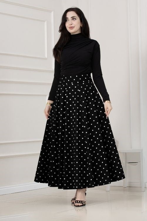 Puantiyeli Maxi Etek-SİYAH