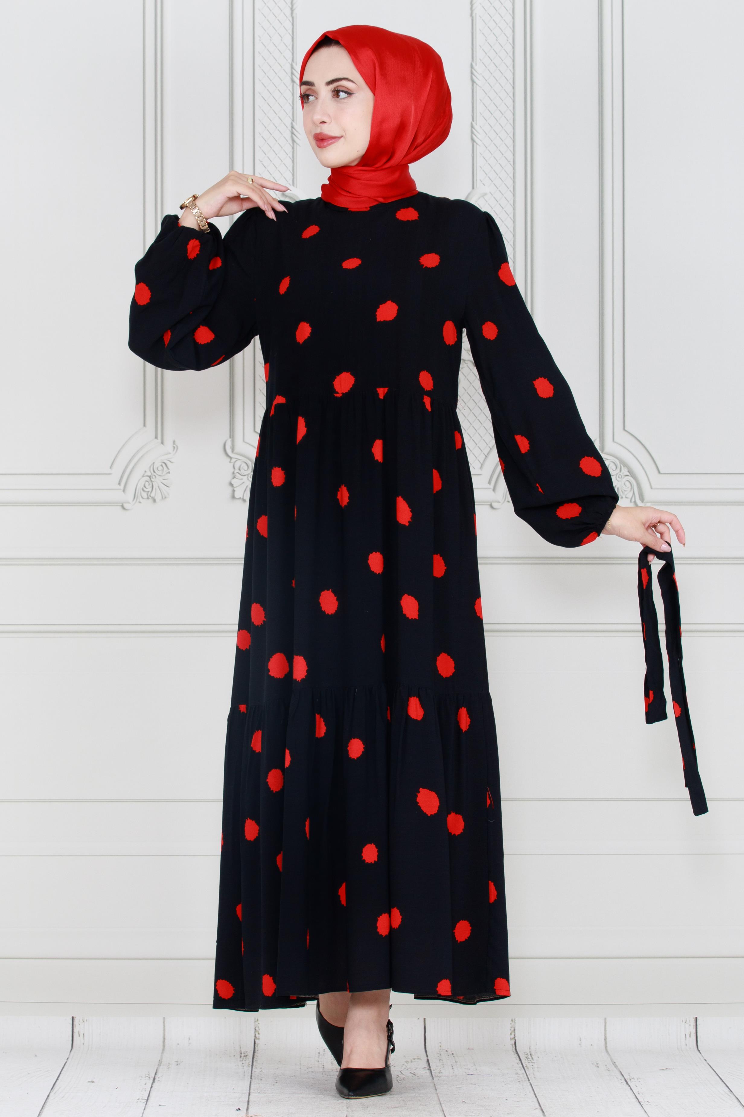 فستان  الأميرة منقط - أحمر