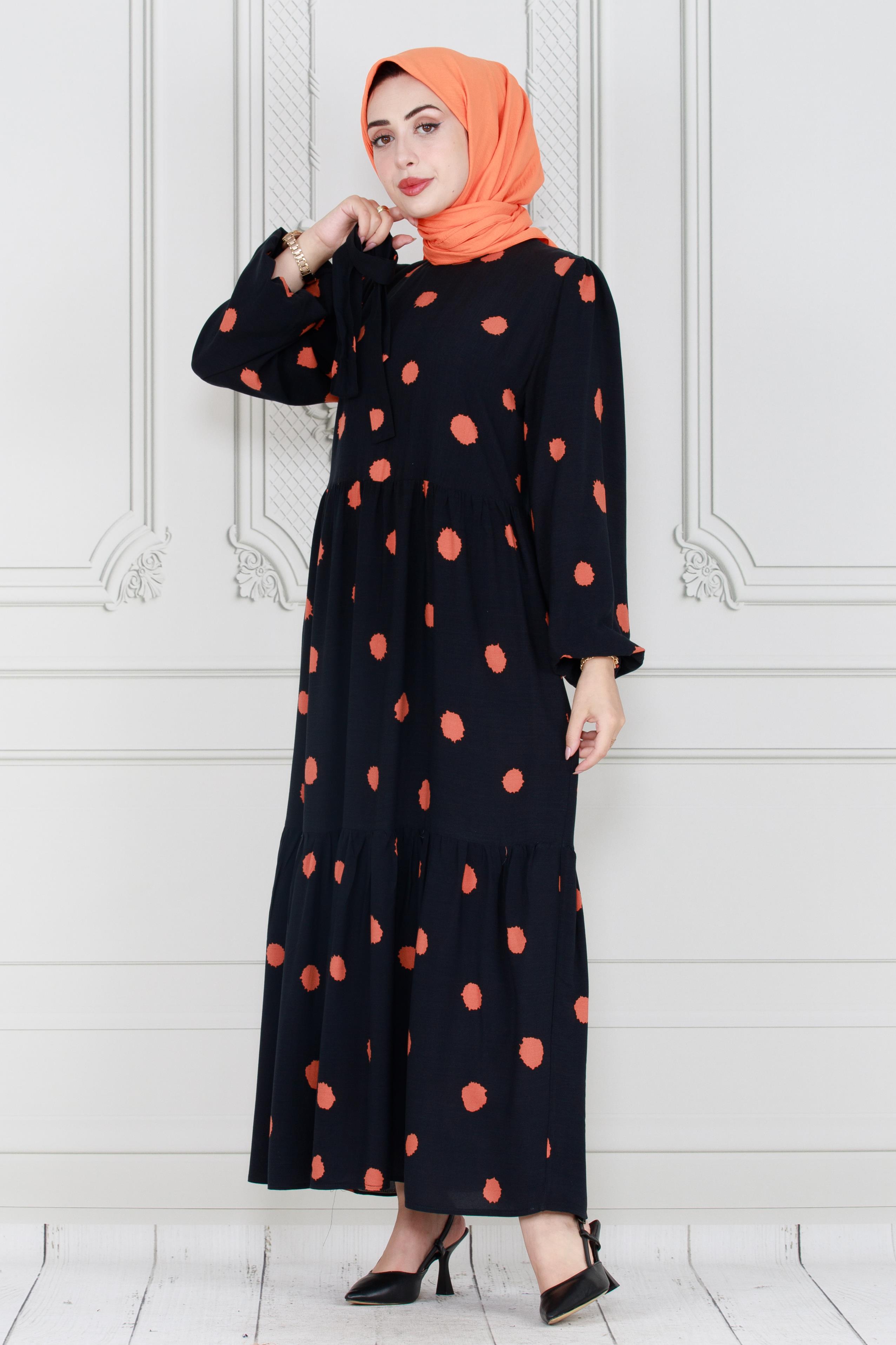 Puantiyeli Prenses Model Elbise-Somon