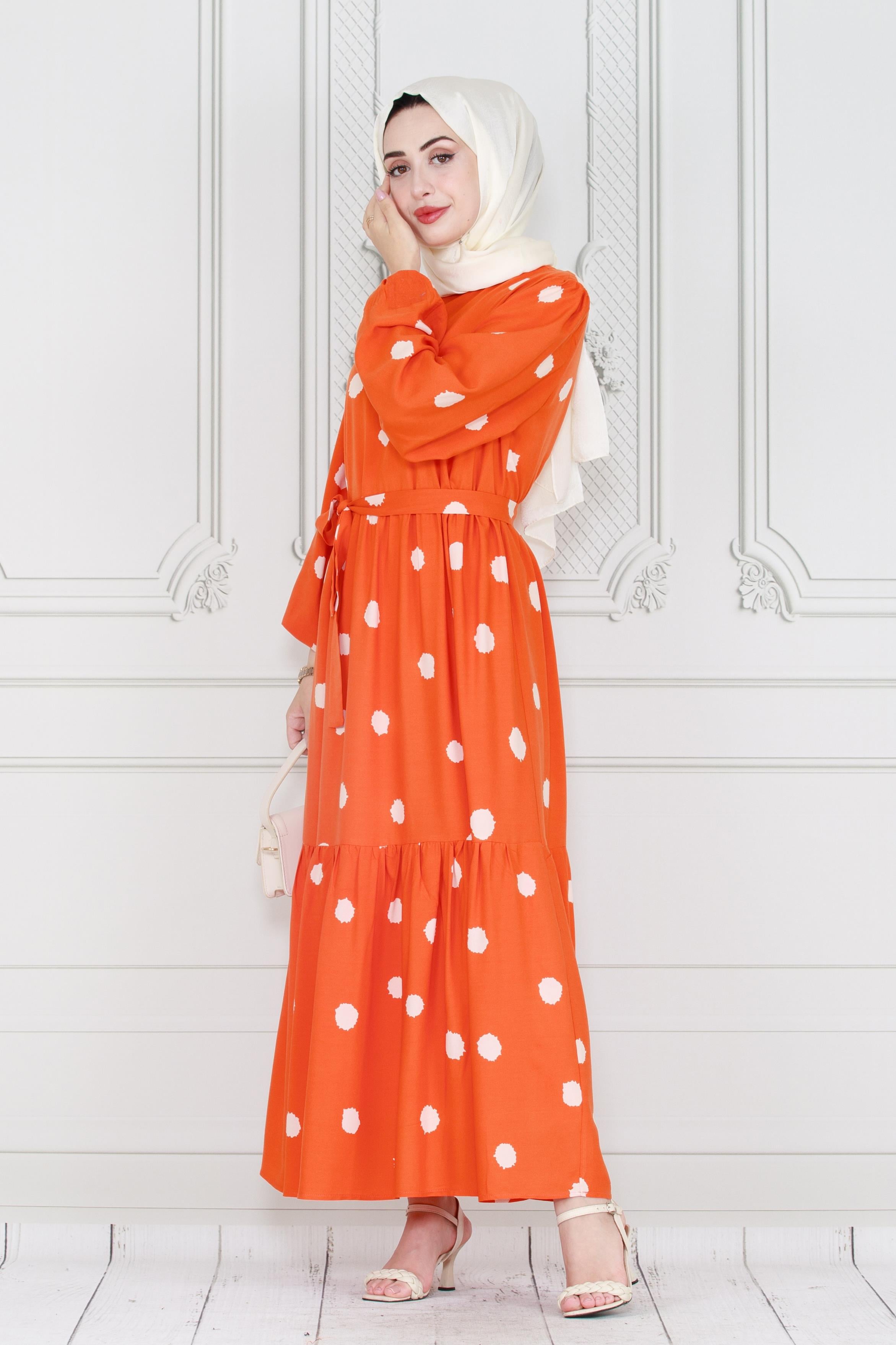 فستان الأميرة منقط - برتقالي