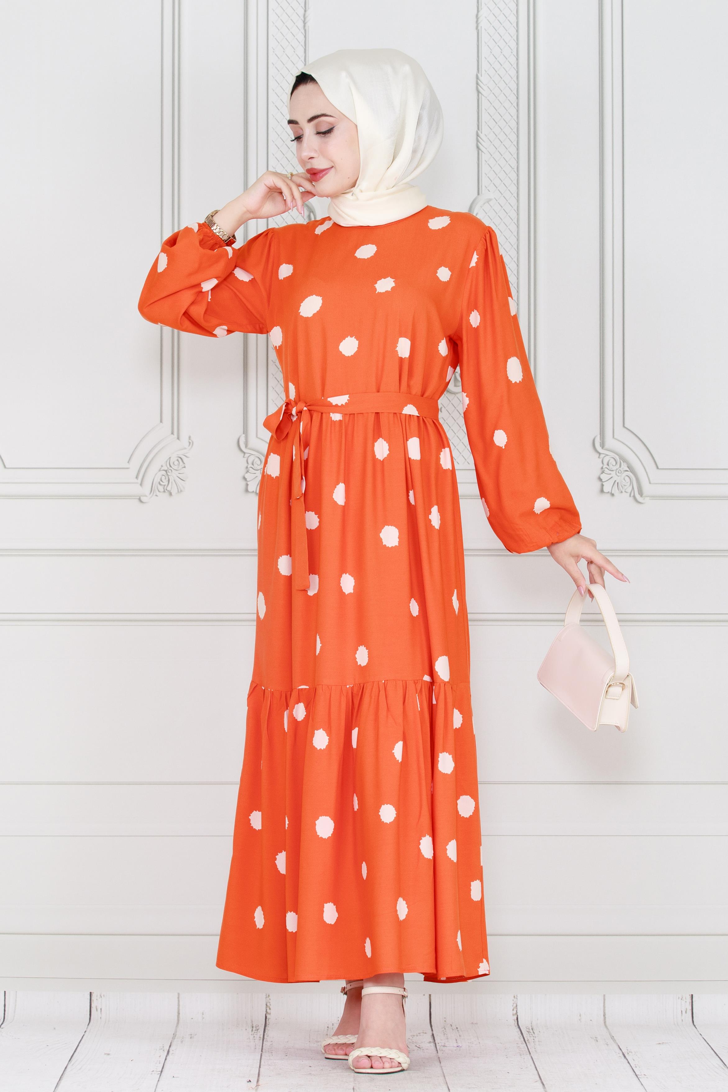 فستان الأميرة منقط - برتقالي