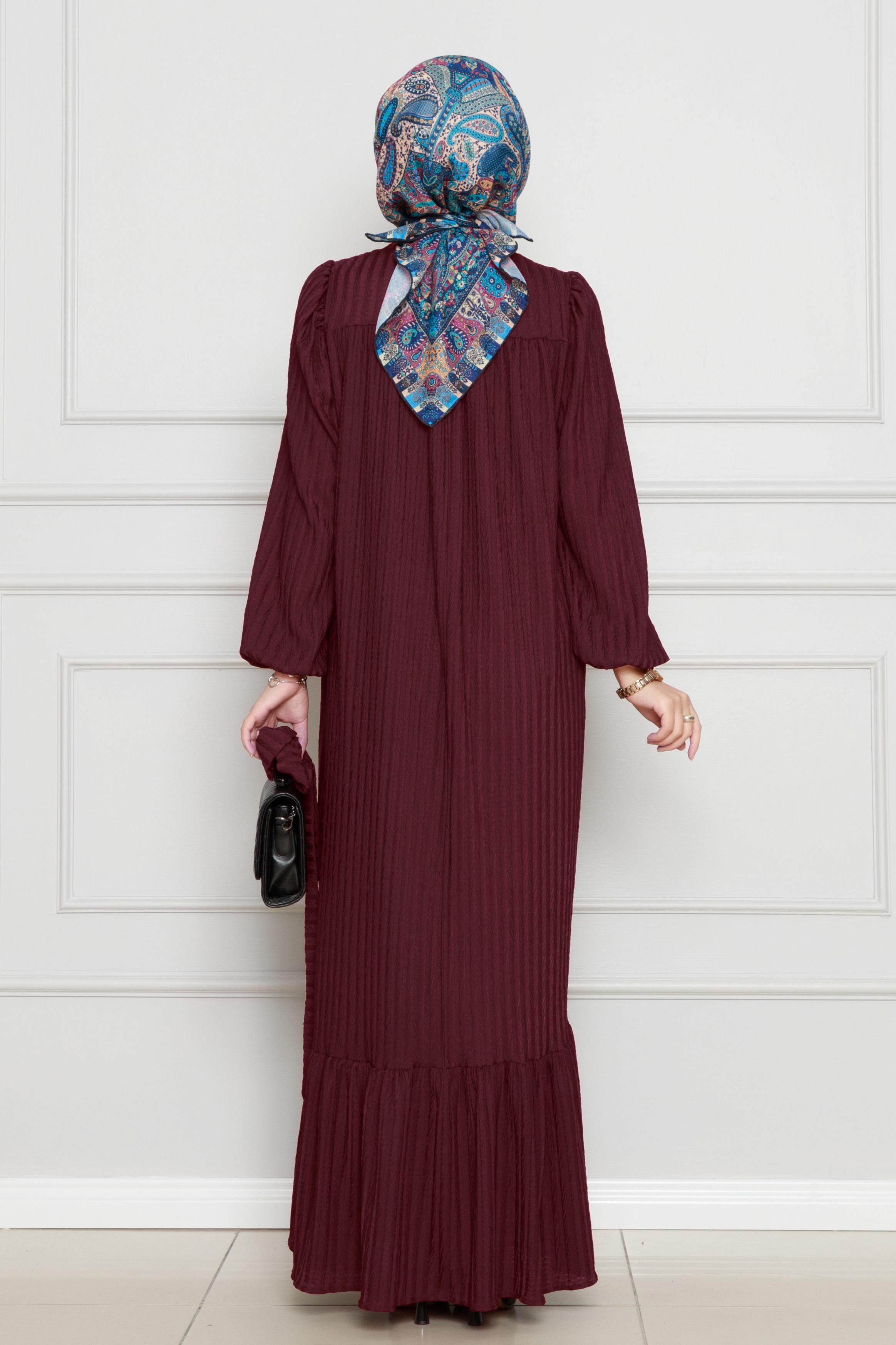 Robalı Sahra Tesettür Elbise-Bordo