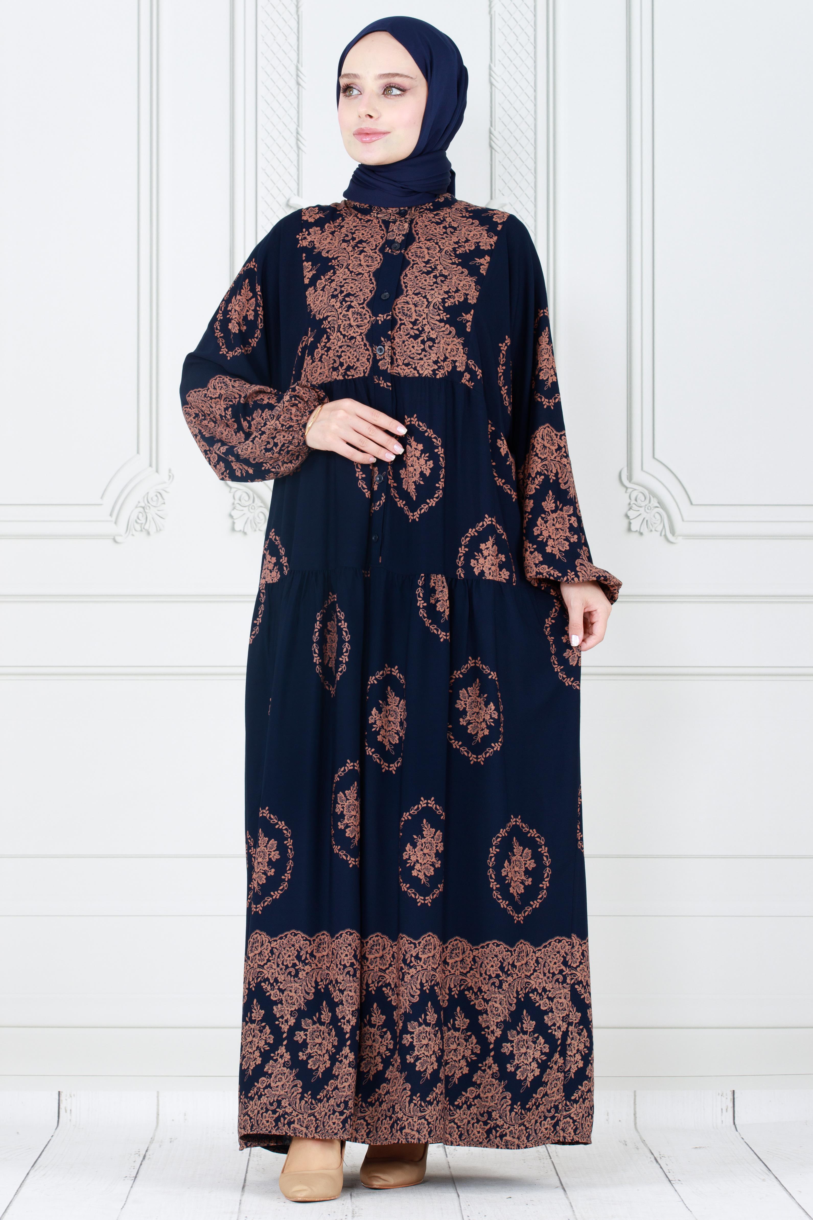 Half Buttoned  Dress-dark blue