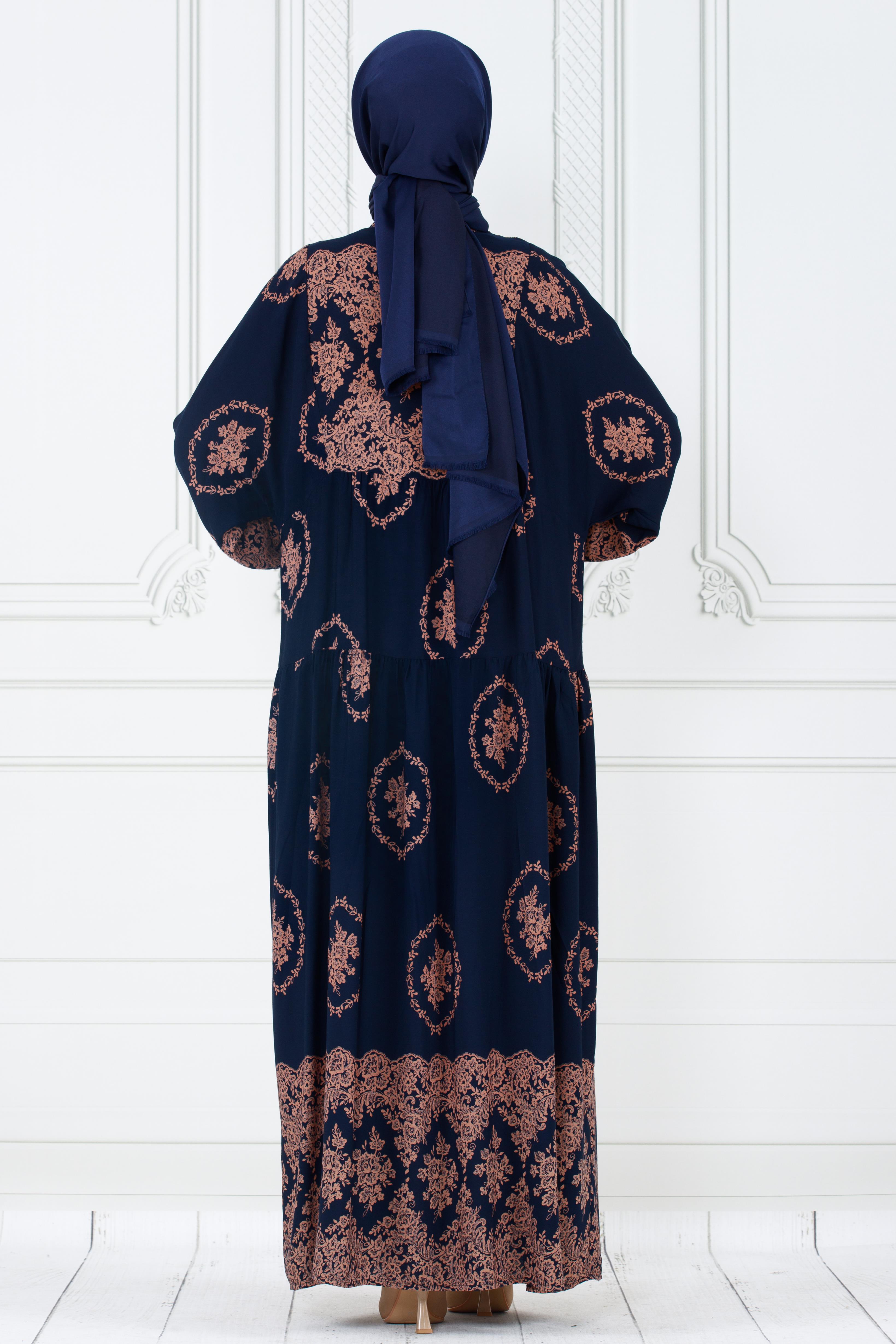 Half Buttoned  Dress-dark blue