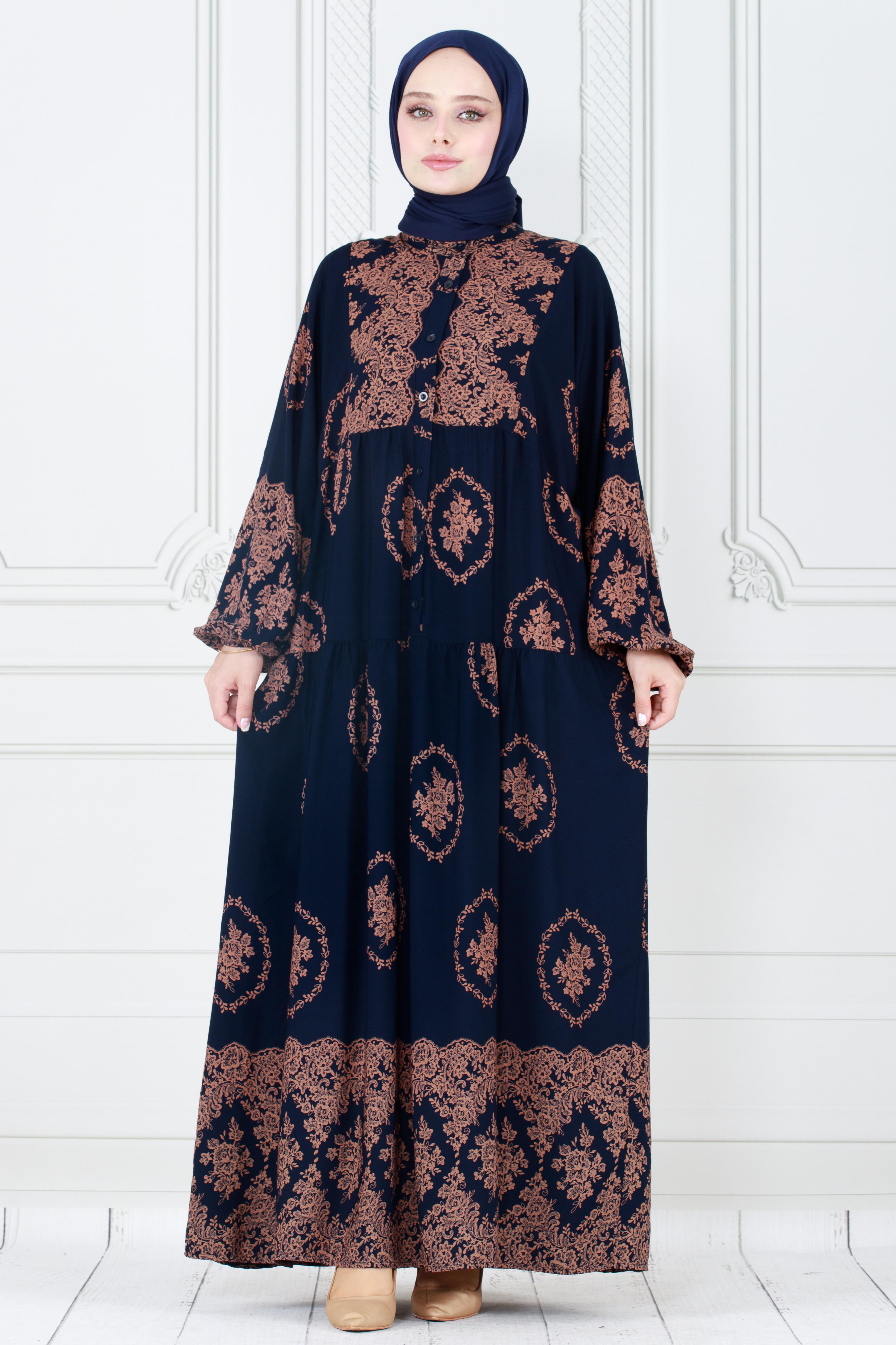 Half Buttoned  Dress-dark blue