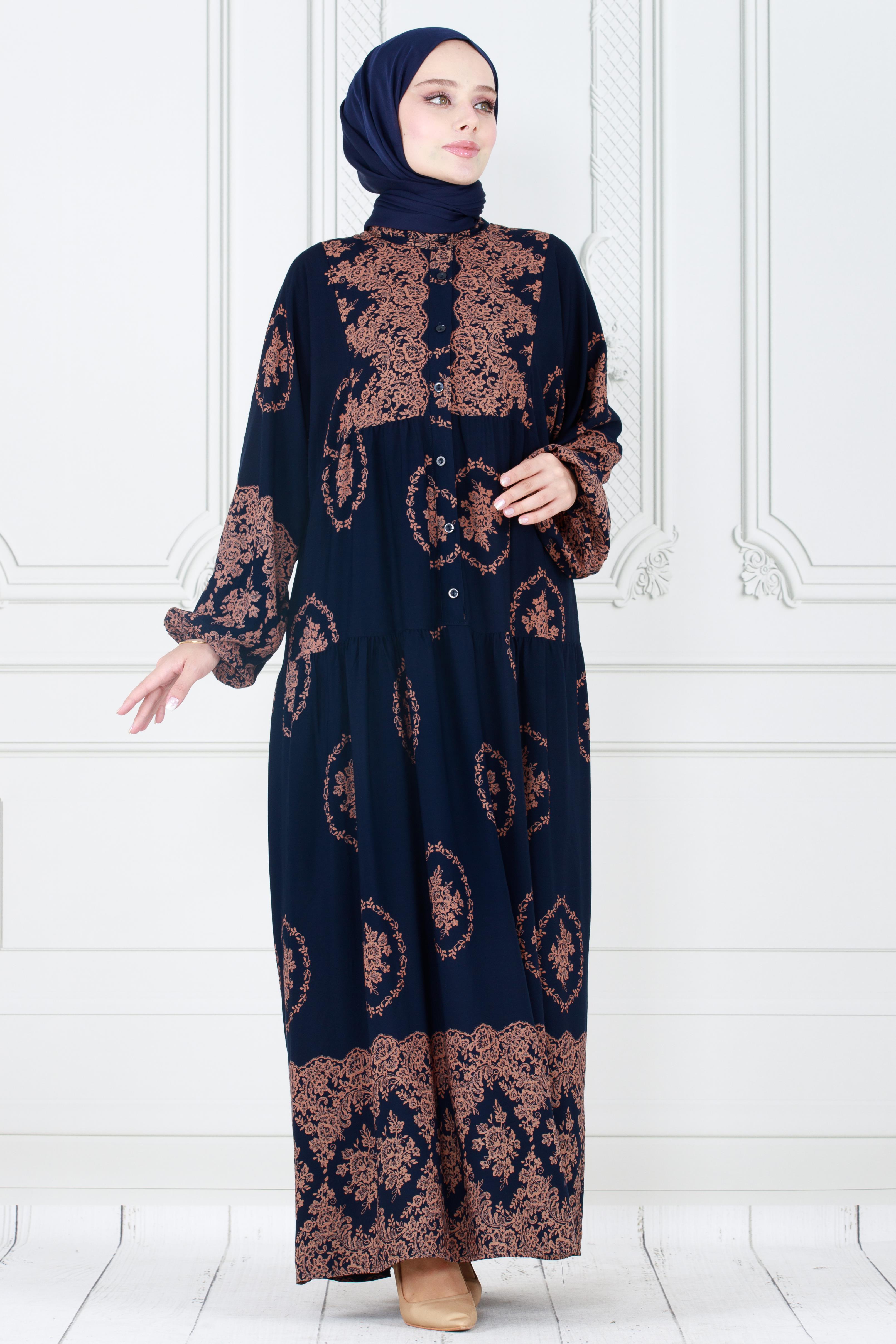Half Buttoned  Dress-dark blue
