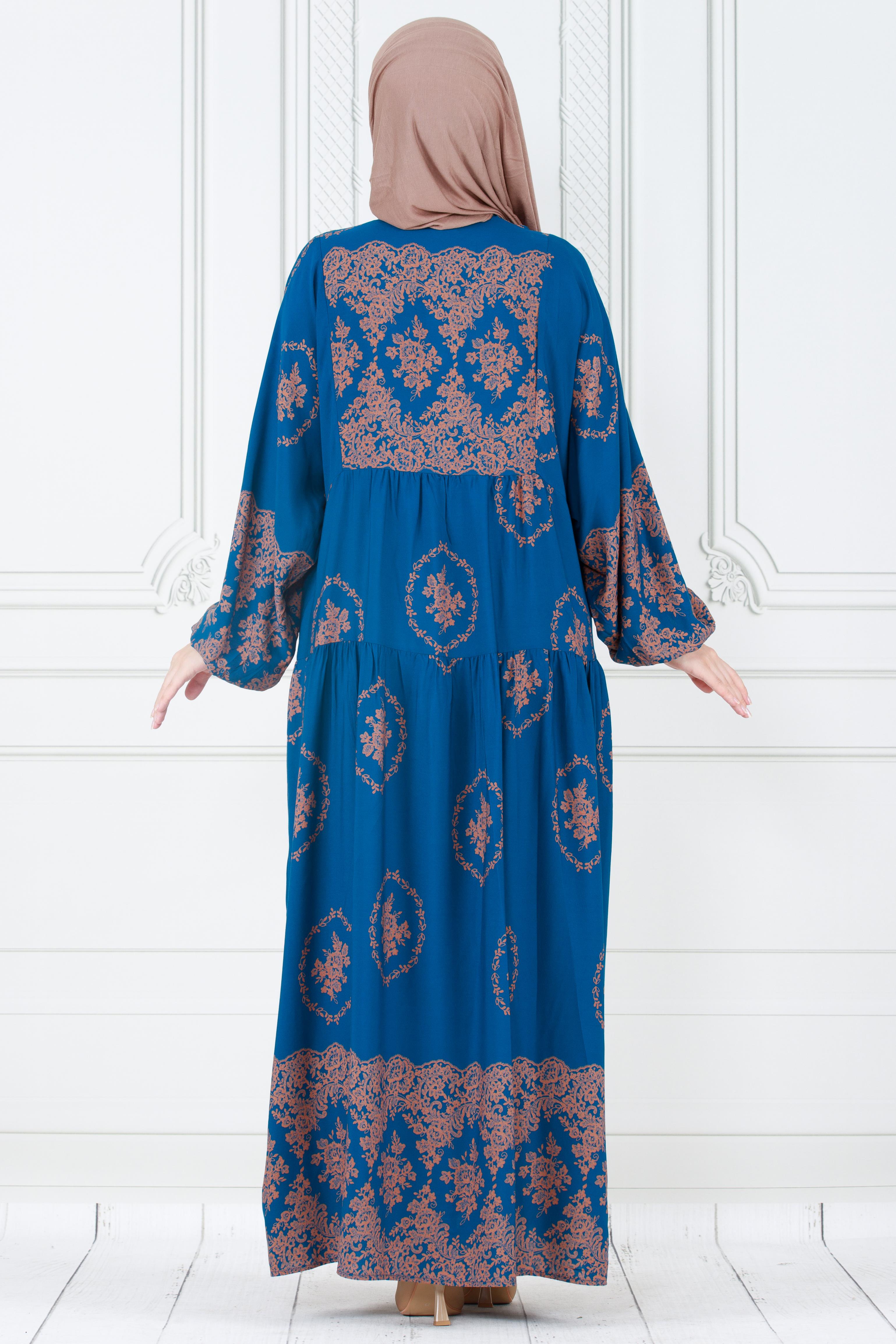 Half Buttoned  Dress-blue