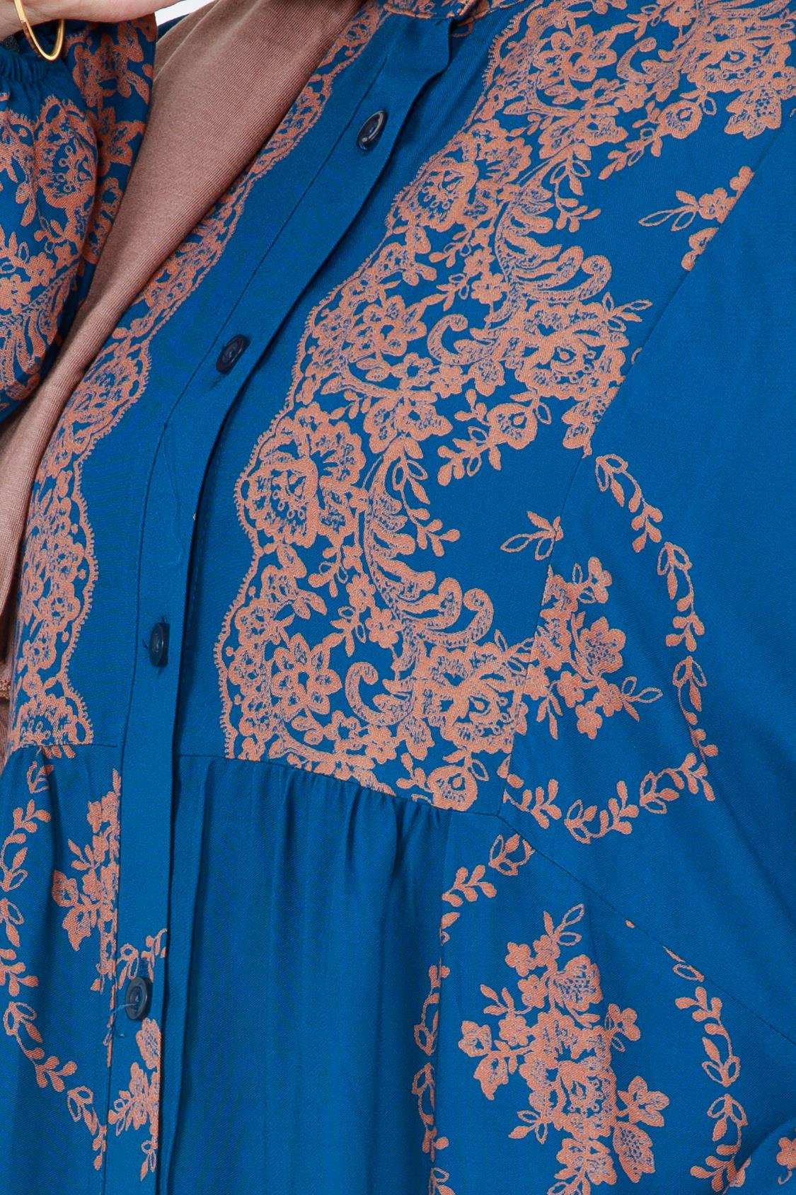 Half Buttoned  Dress-blue