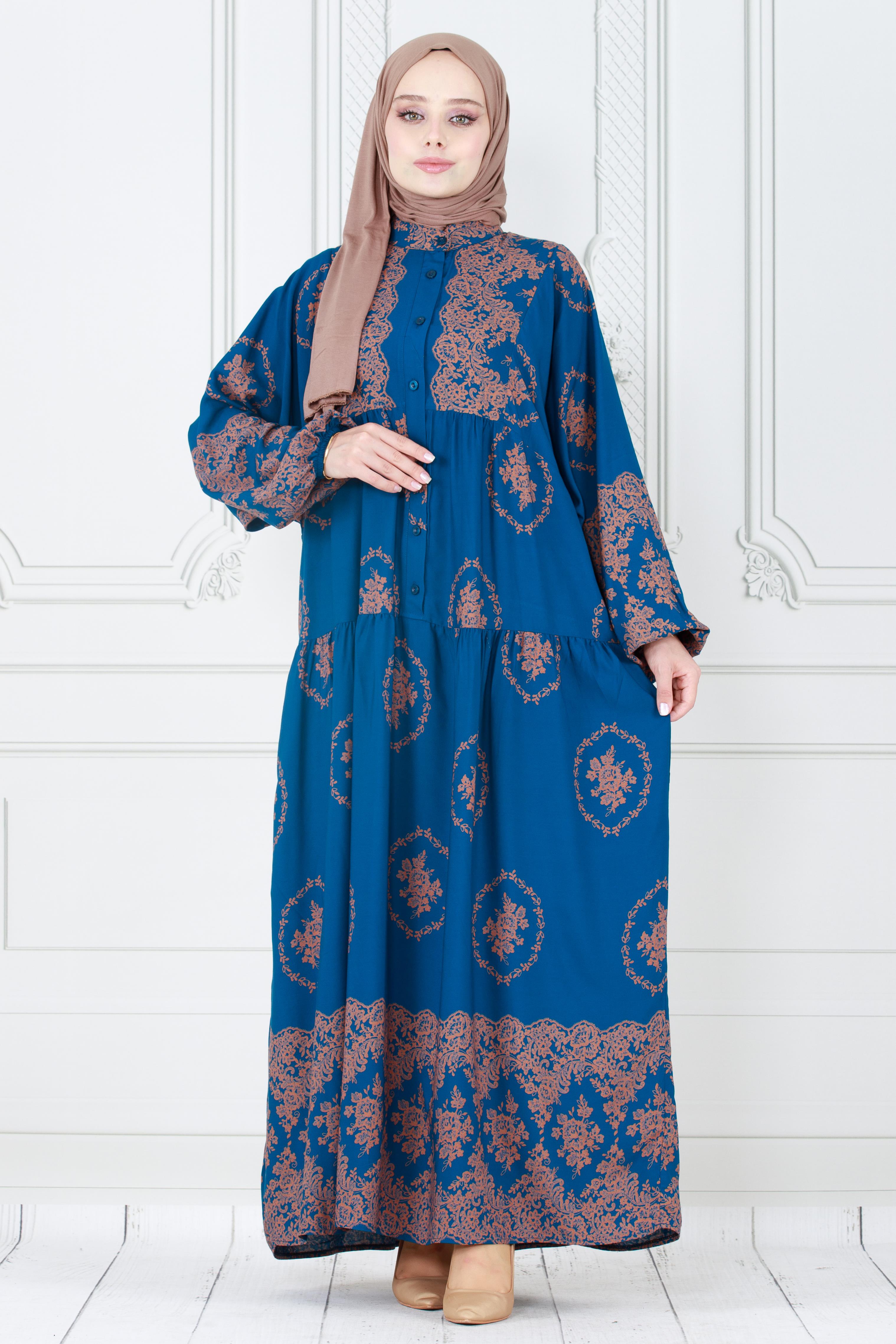 Half Buttoned  Dress-blue