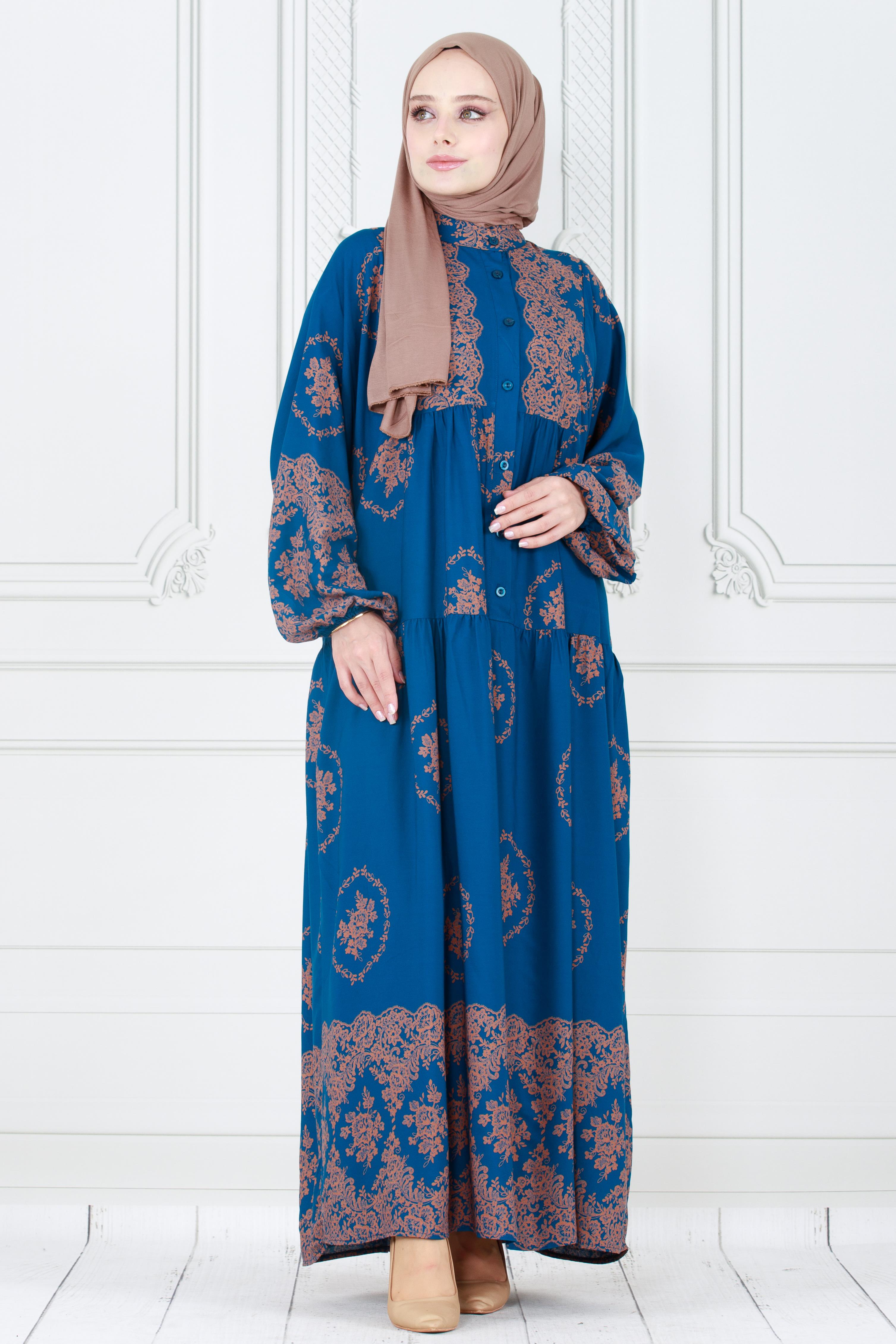 Half Buttoned  Dress-blue