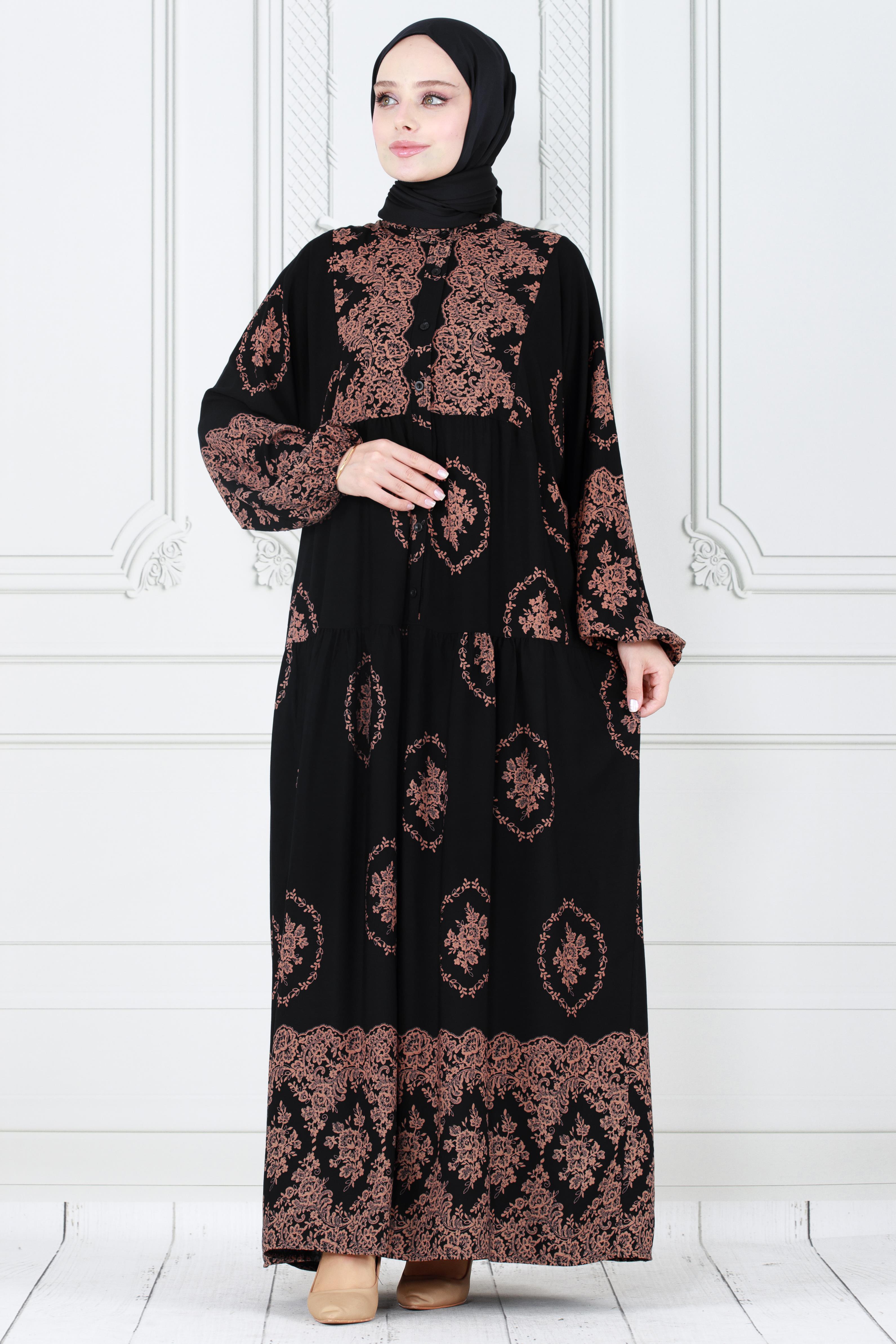 Half Buttoned  Dress-dark black