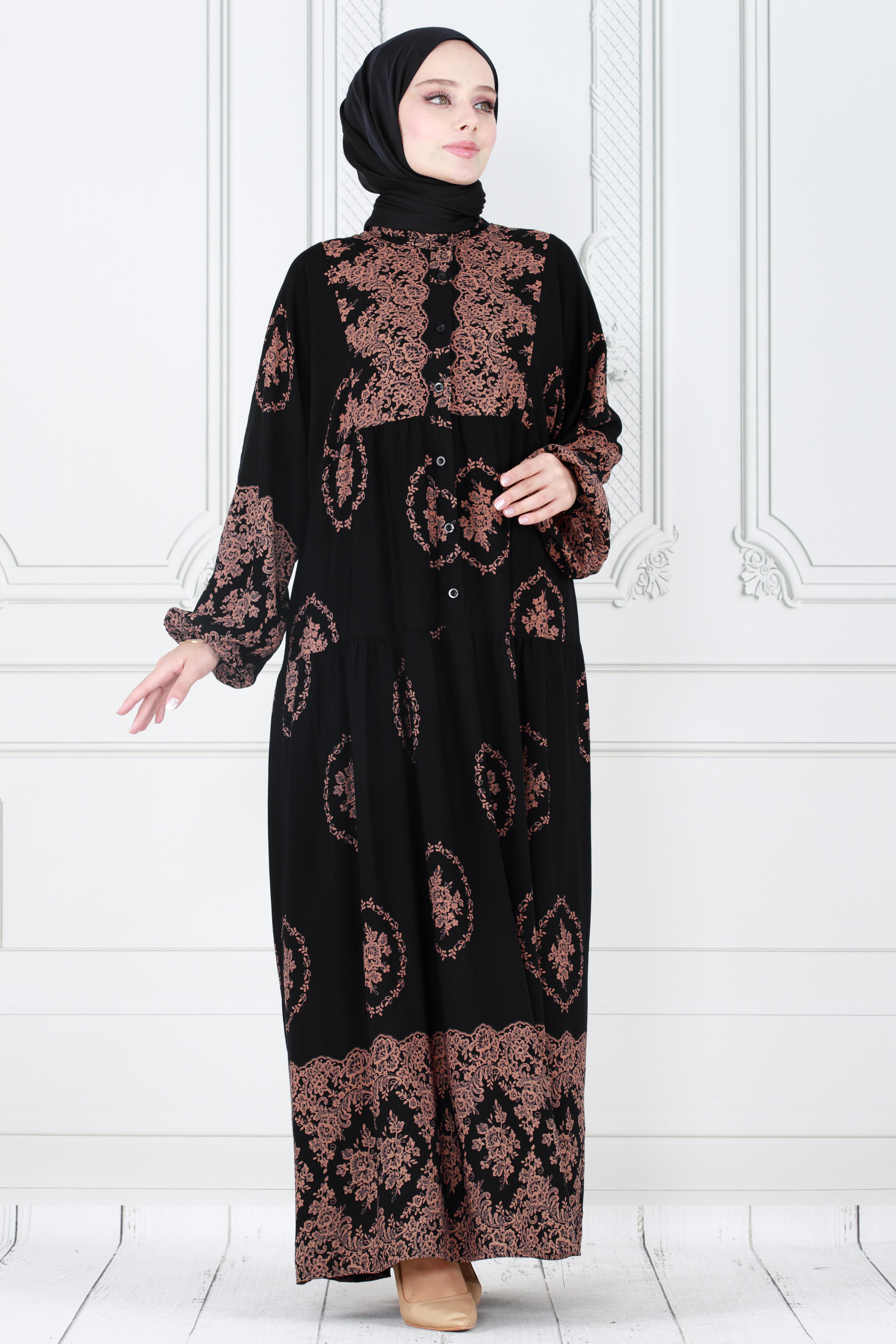 Half Buttoned  Dress-dark black