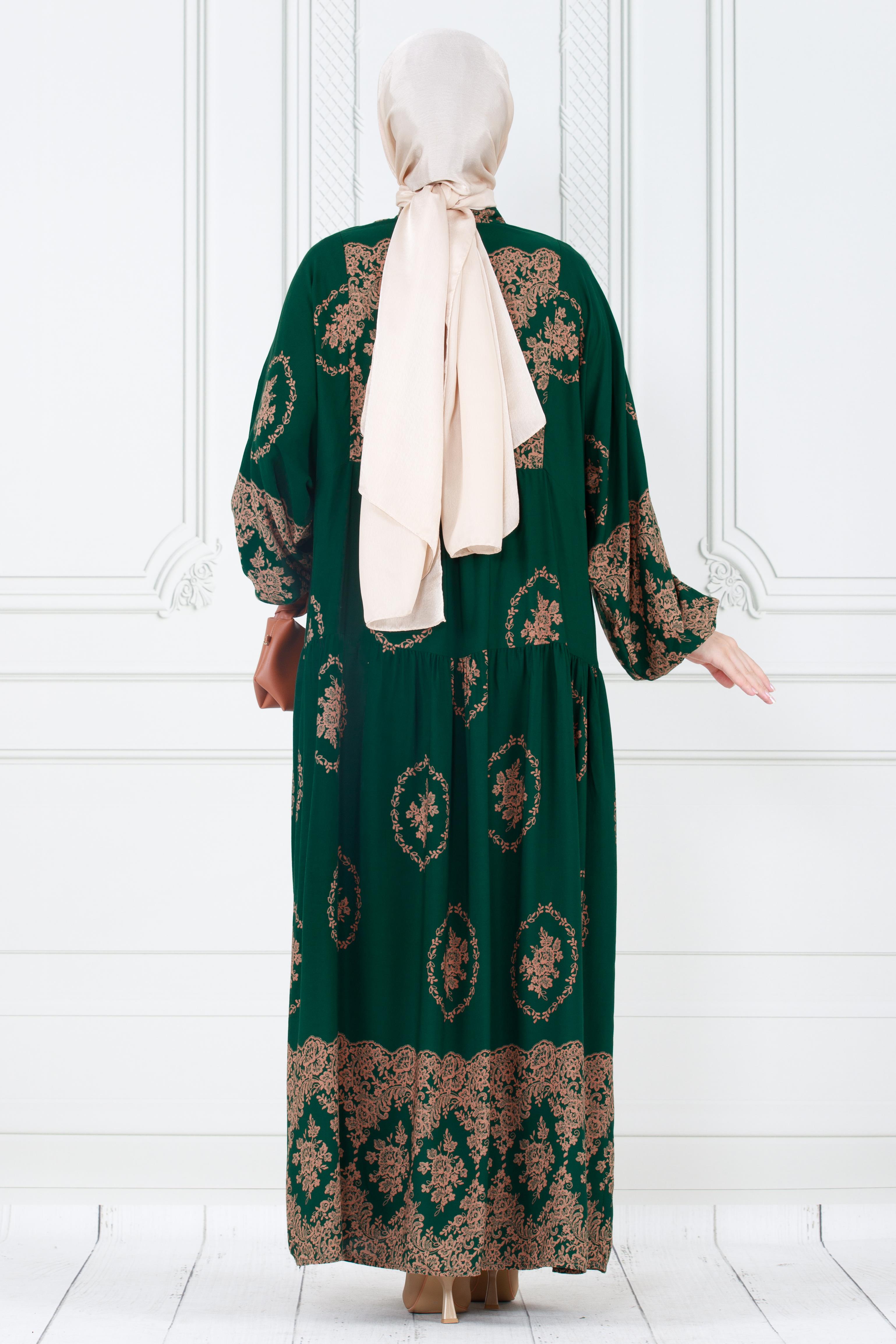 Half Buttoned  Dress-Green