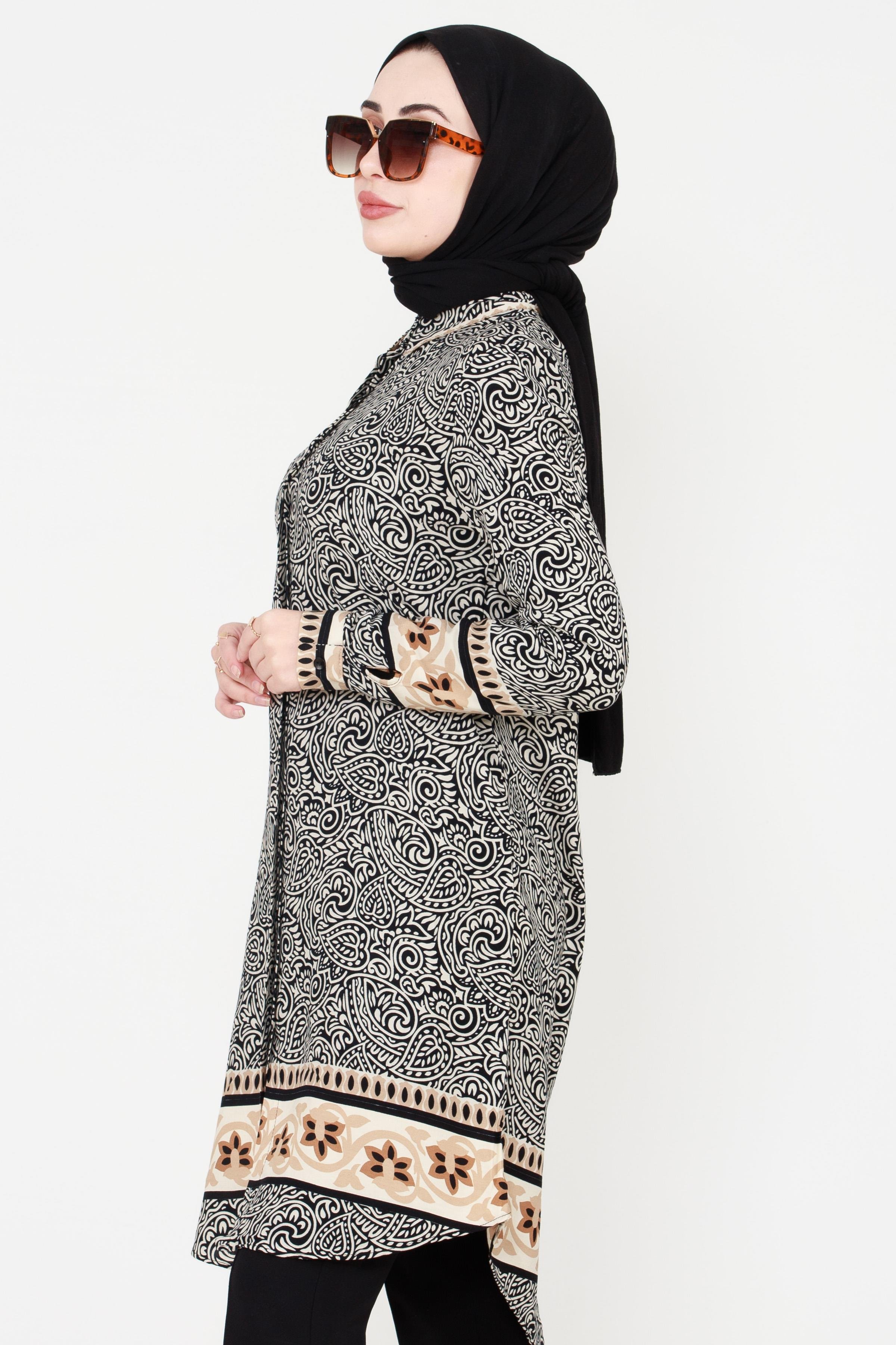 Shawl Patterned Viscose Tunic - Beige